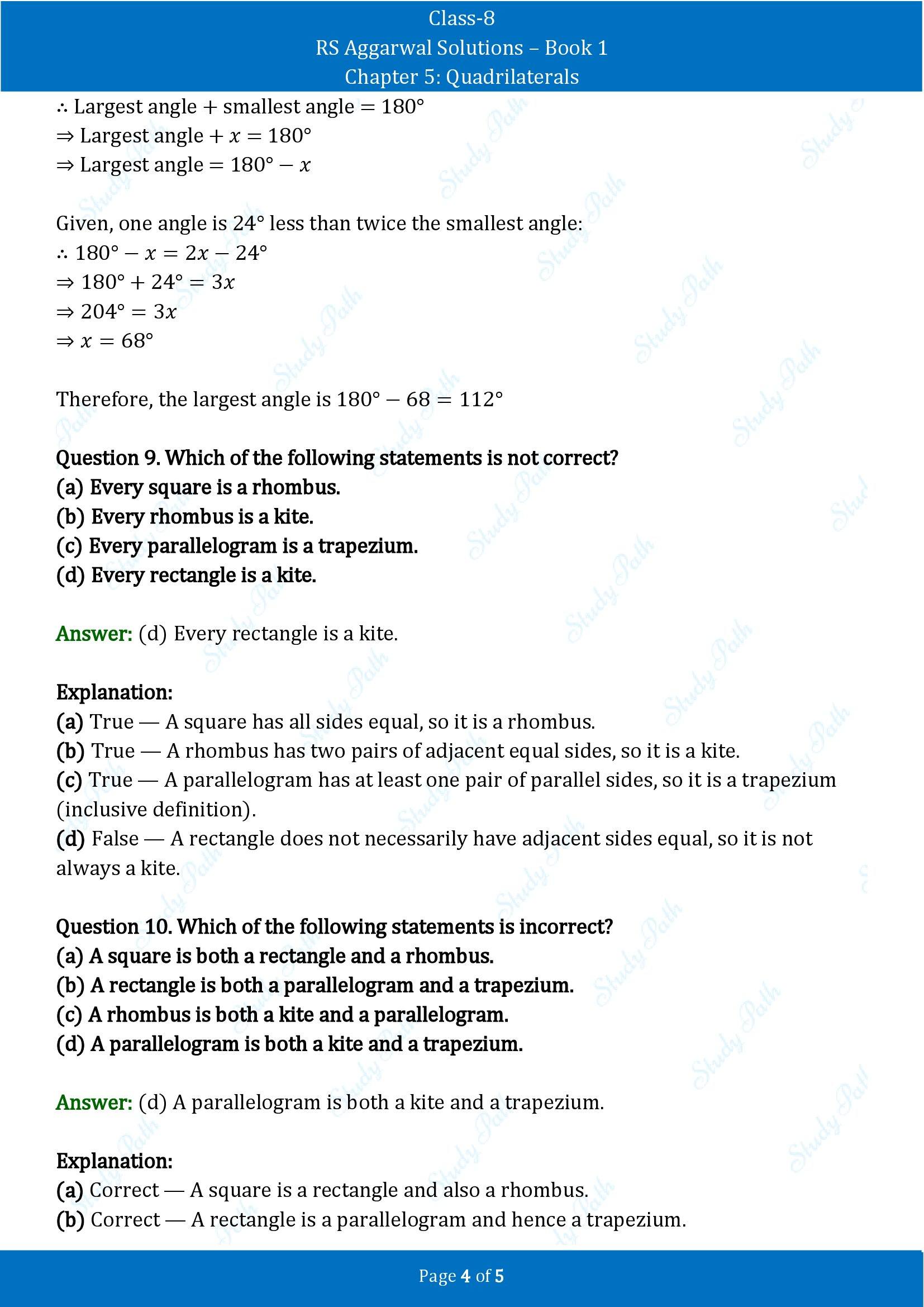 RS Aggarwal Solutions Class 8 Book 1 Chapter 5 Quadrilaterals Exercise 5D 00004
