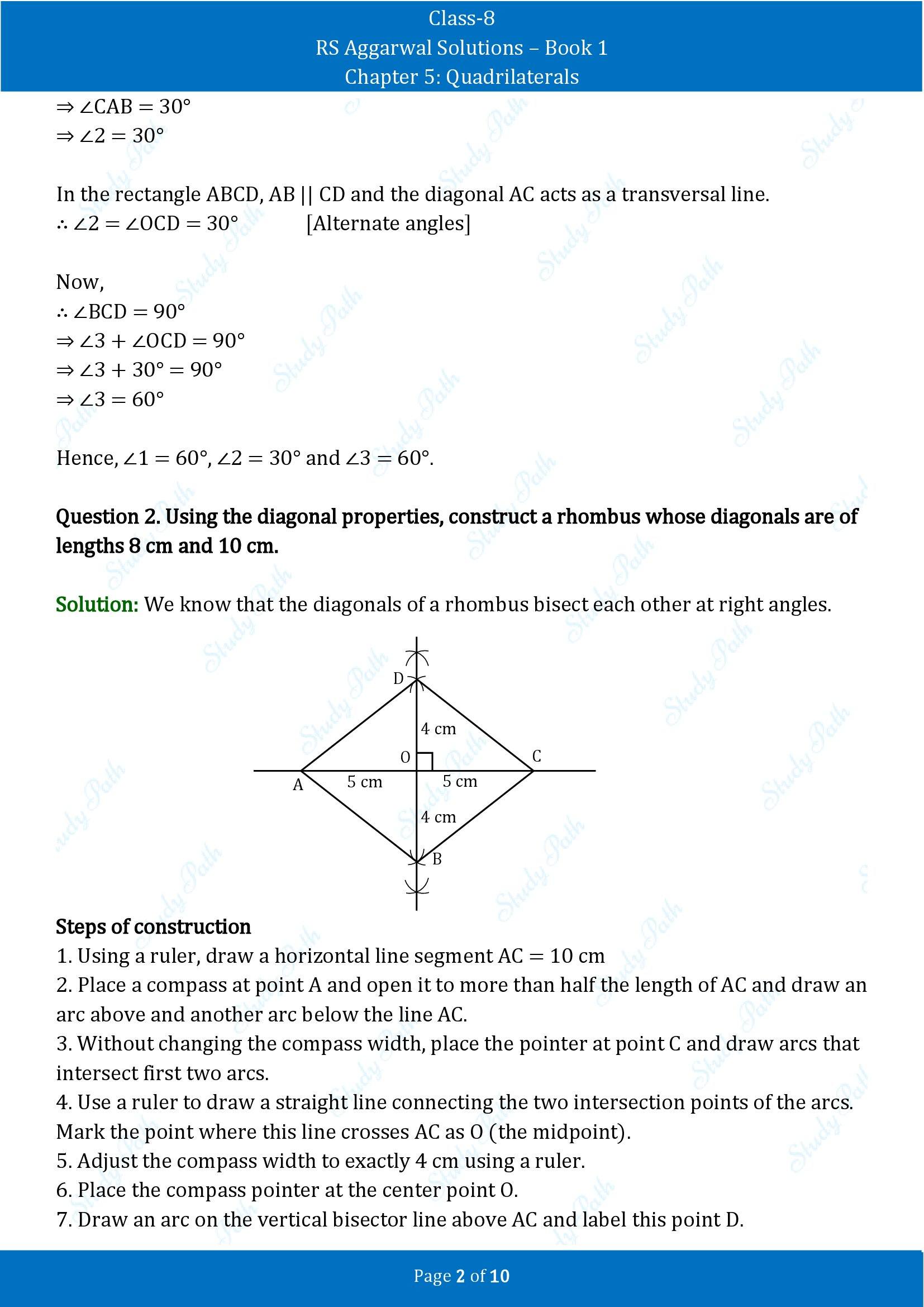 RS Aggarwal Solutions Class 8 Book 1 Chapter 5 Quadrilaterals Test Paper 5 00002