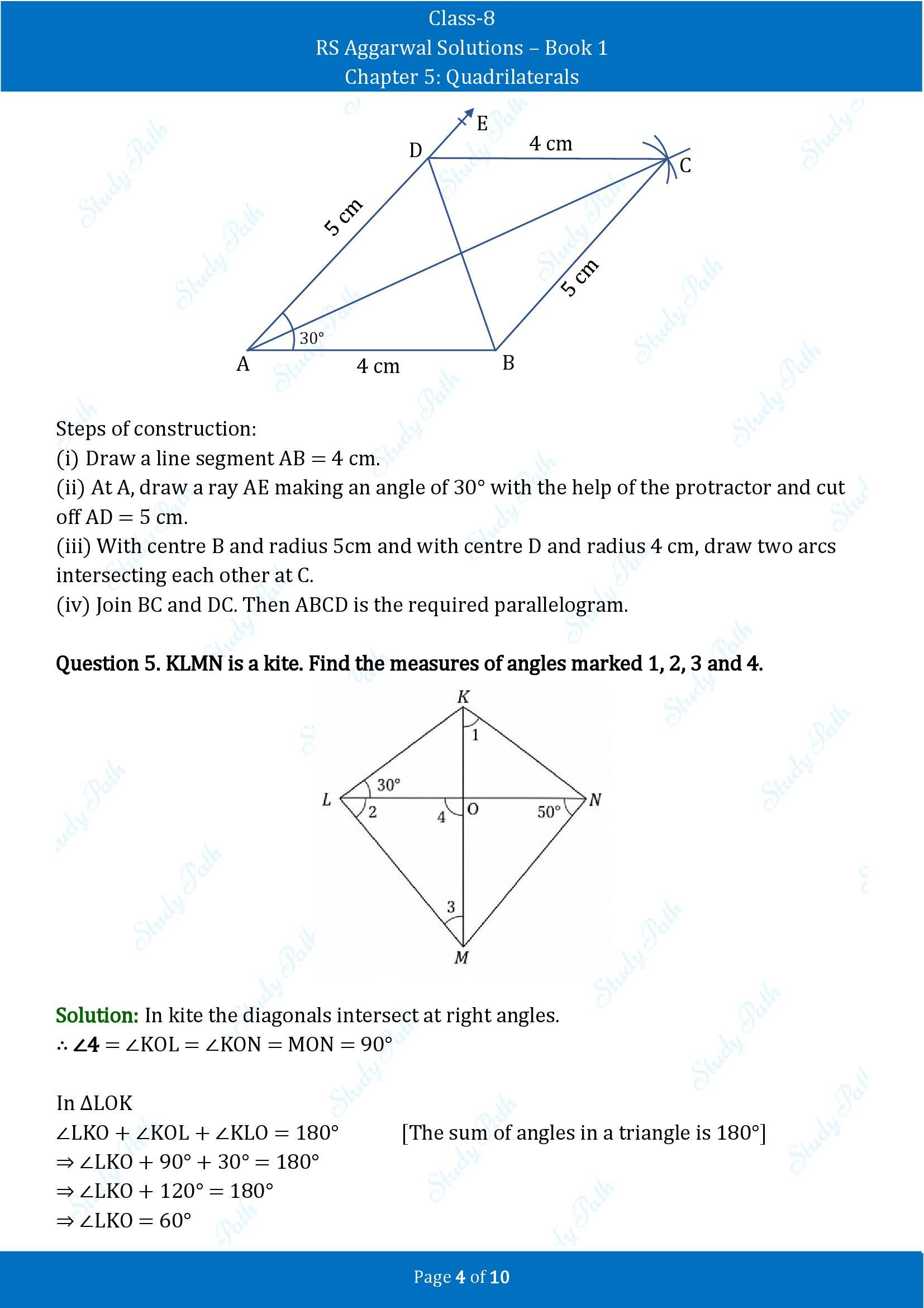 RS Aggarwal Solutions Class 8 Book 1 Chapter 5 Quadrilaterals Test Paper 5 00004