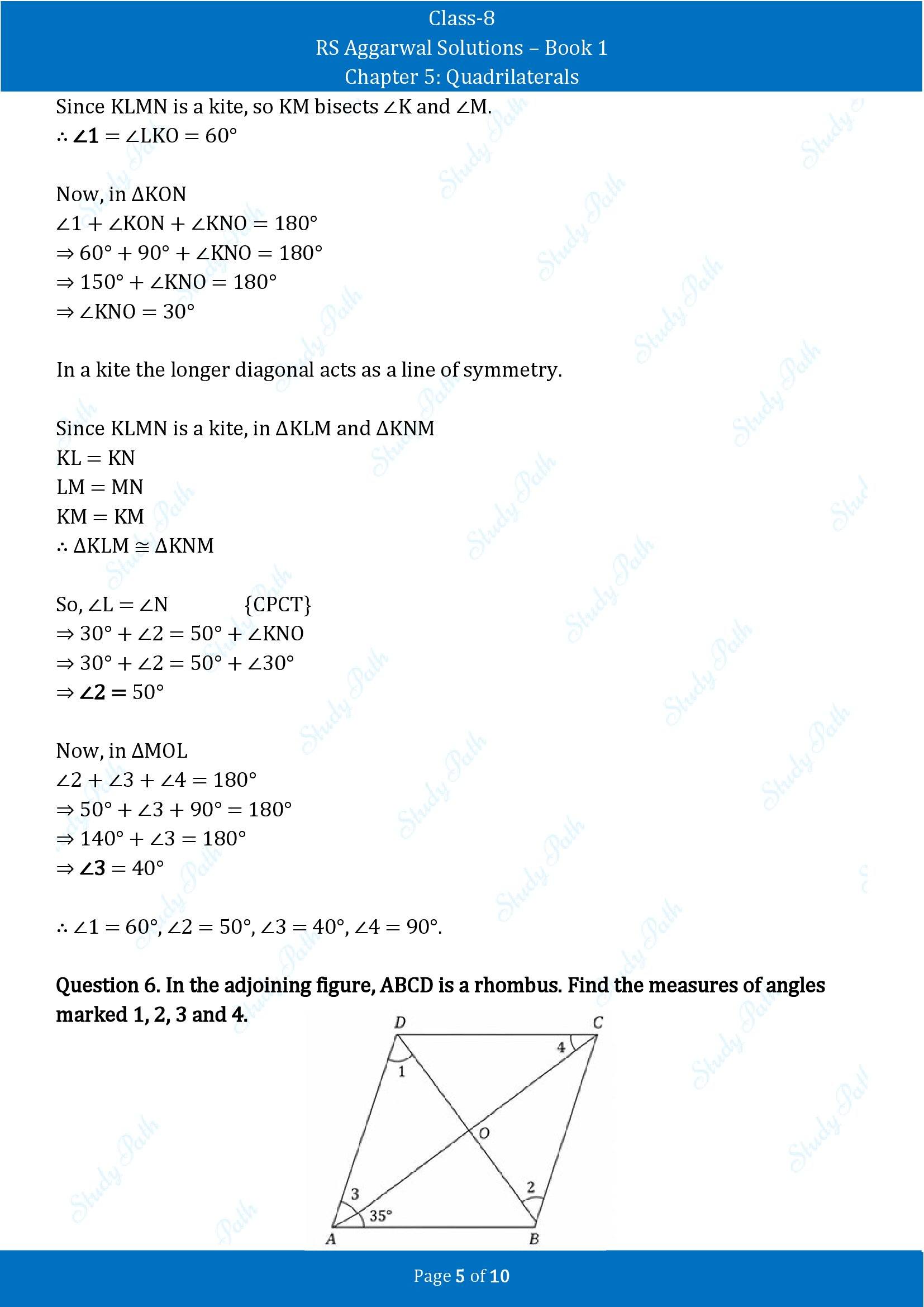 RS Aggarwal Solutions Class 8 Book 1 Chapter 5 Quadrilaterals Test Paper 5 00005