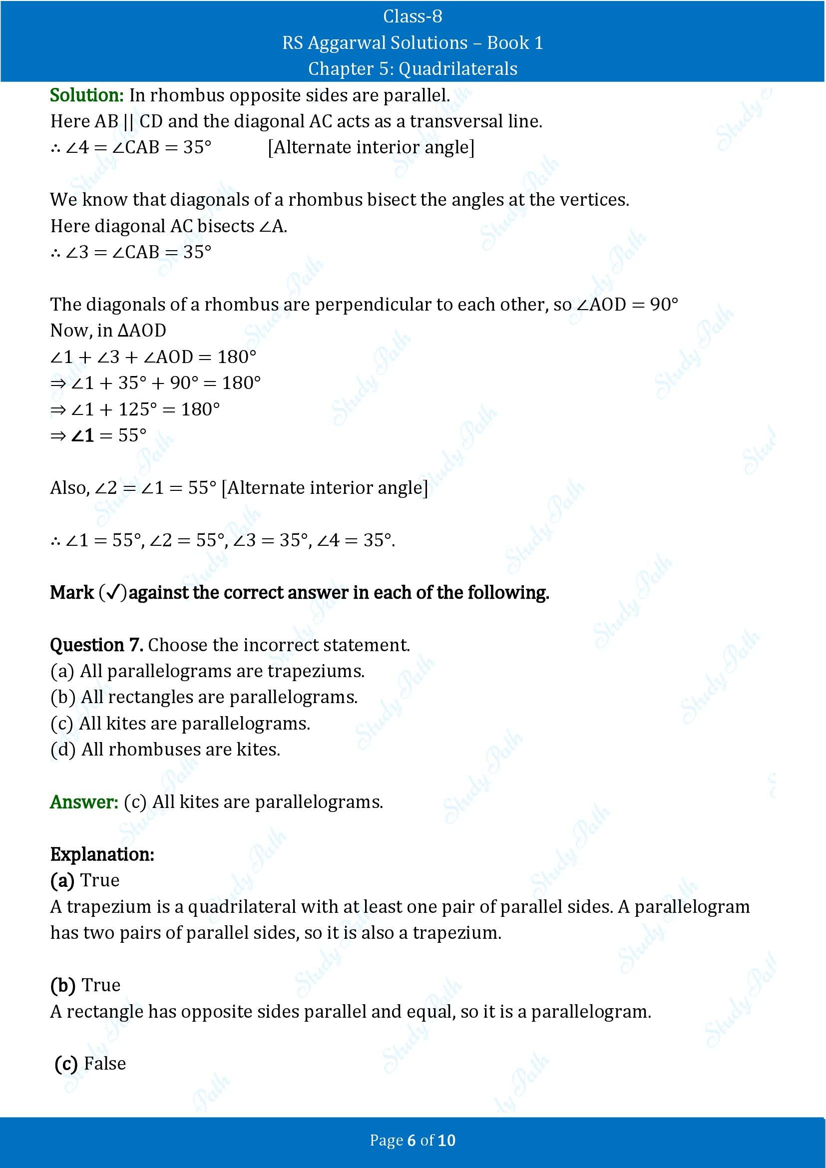 RS Aggarwal Solutions Class 8 Book 1 Chapter 5 Quadrilaterals Test Paper 5 00006
