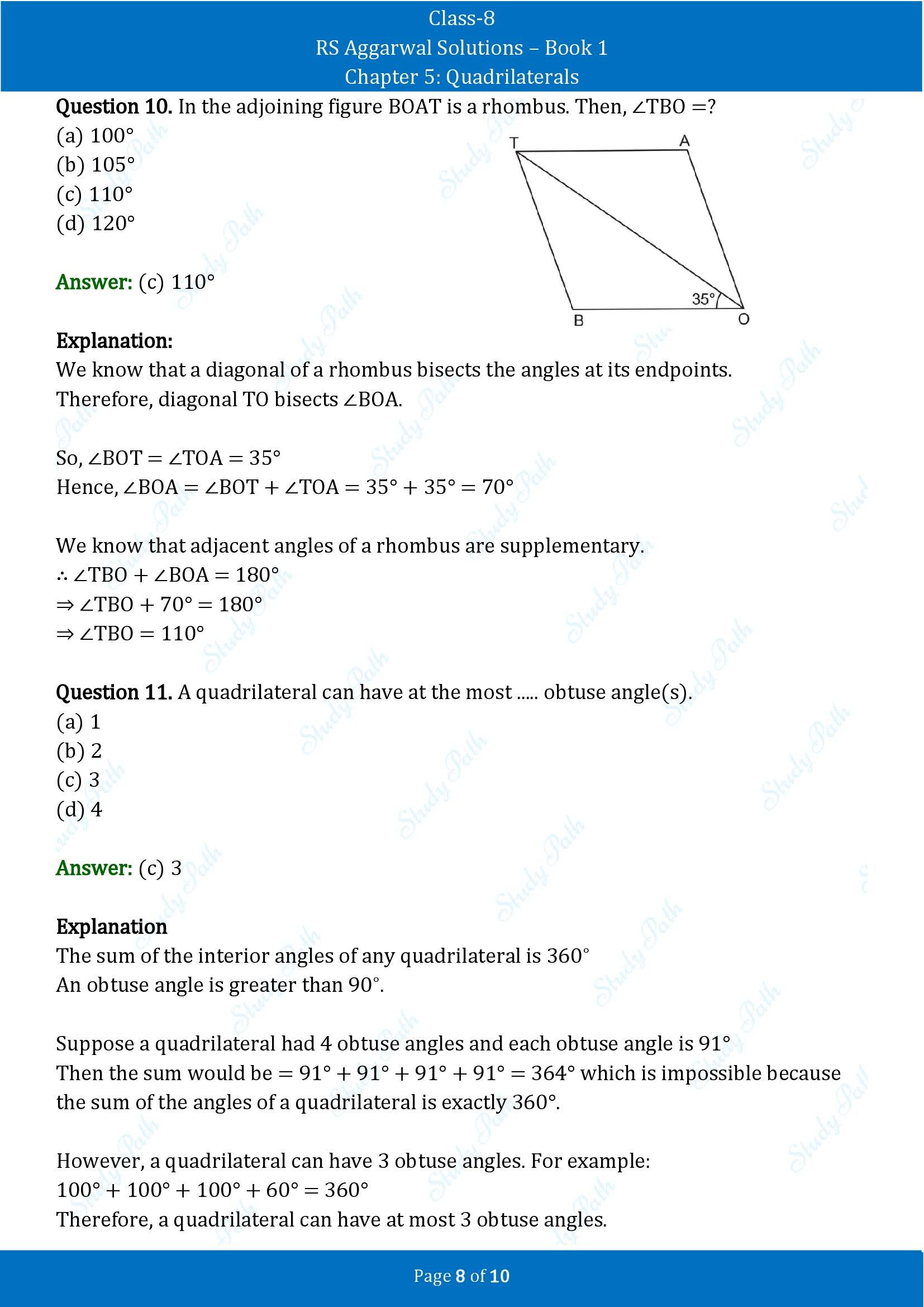 RS Aggarwal Solutions Class 8 Book 1 Chapter 5 Quadrilaterals Test Paper 5 00008
