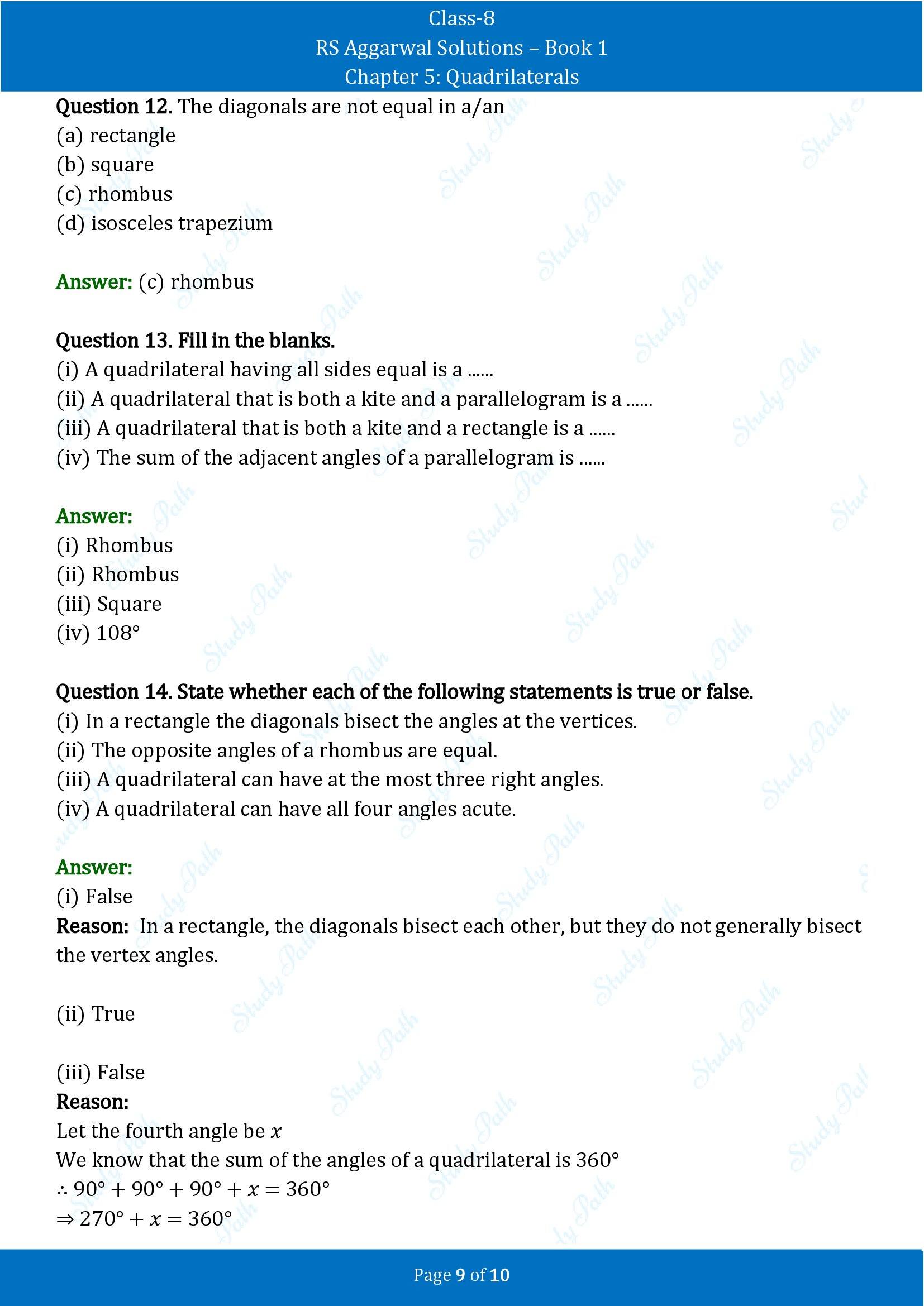 RS Aggarwal Solutions Class 8 Book 1 Chapter 5 Quadrilaterals Test Paper 5 00009