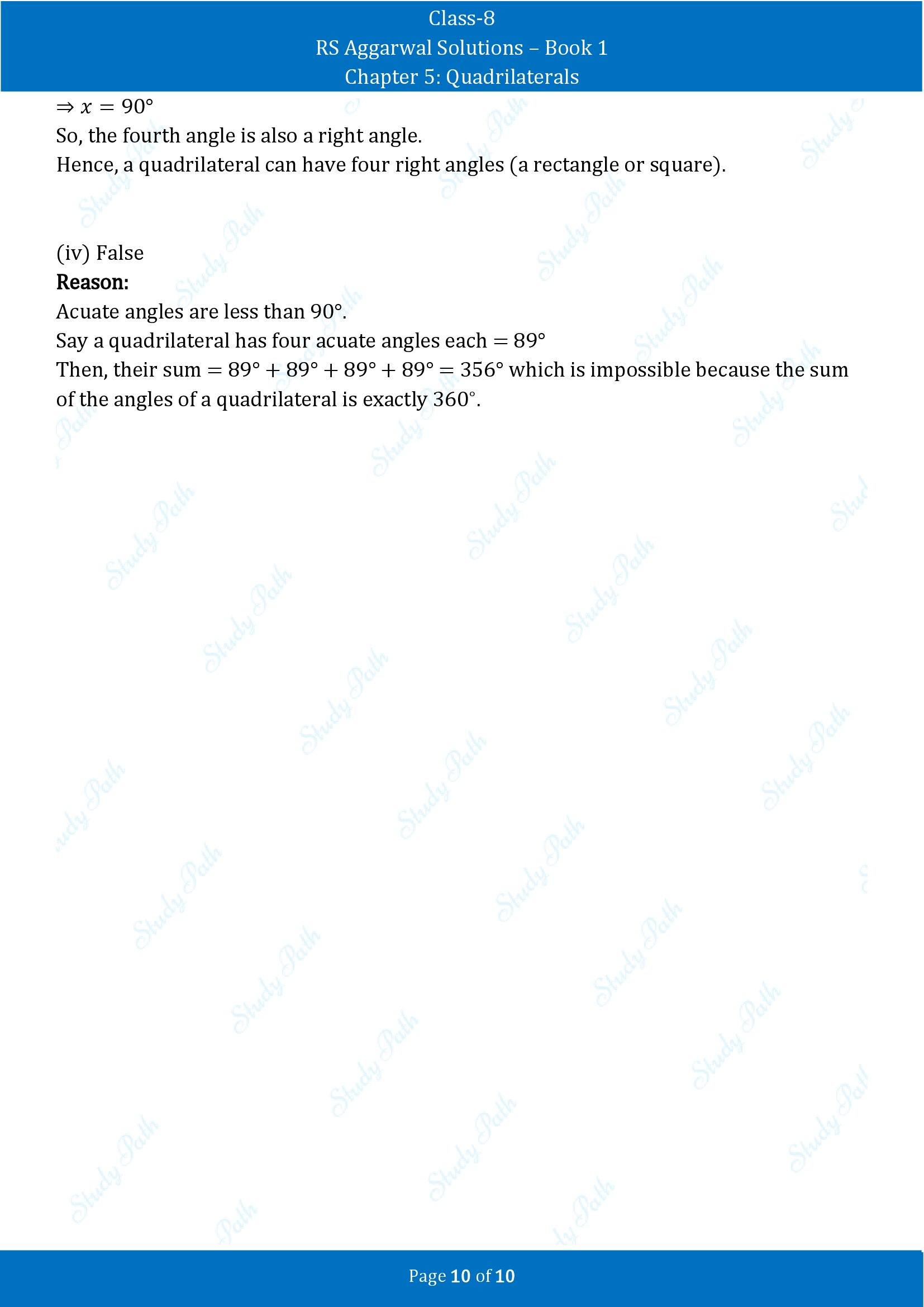 RS Aggarwal Solutions Class 8 Book 1 Chapter 5 Quadrilaterals Test Paper 5 00010