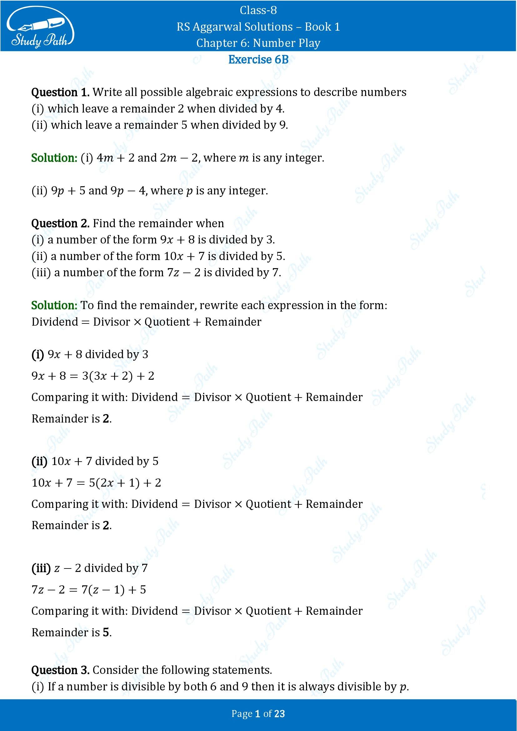 RS Aggarwal Solutions Class 8 Book 1 Chapter 6 Number Play Exercise 6B 00001