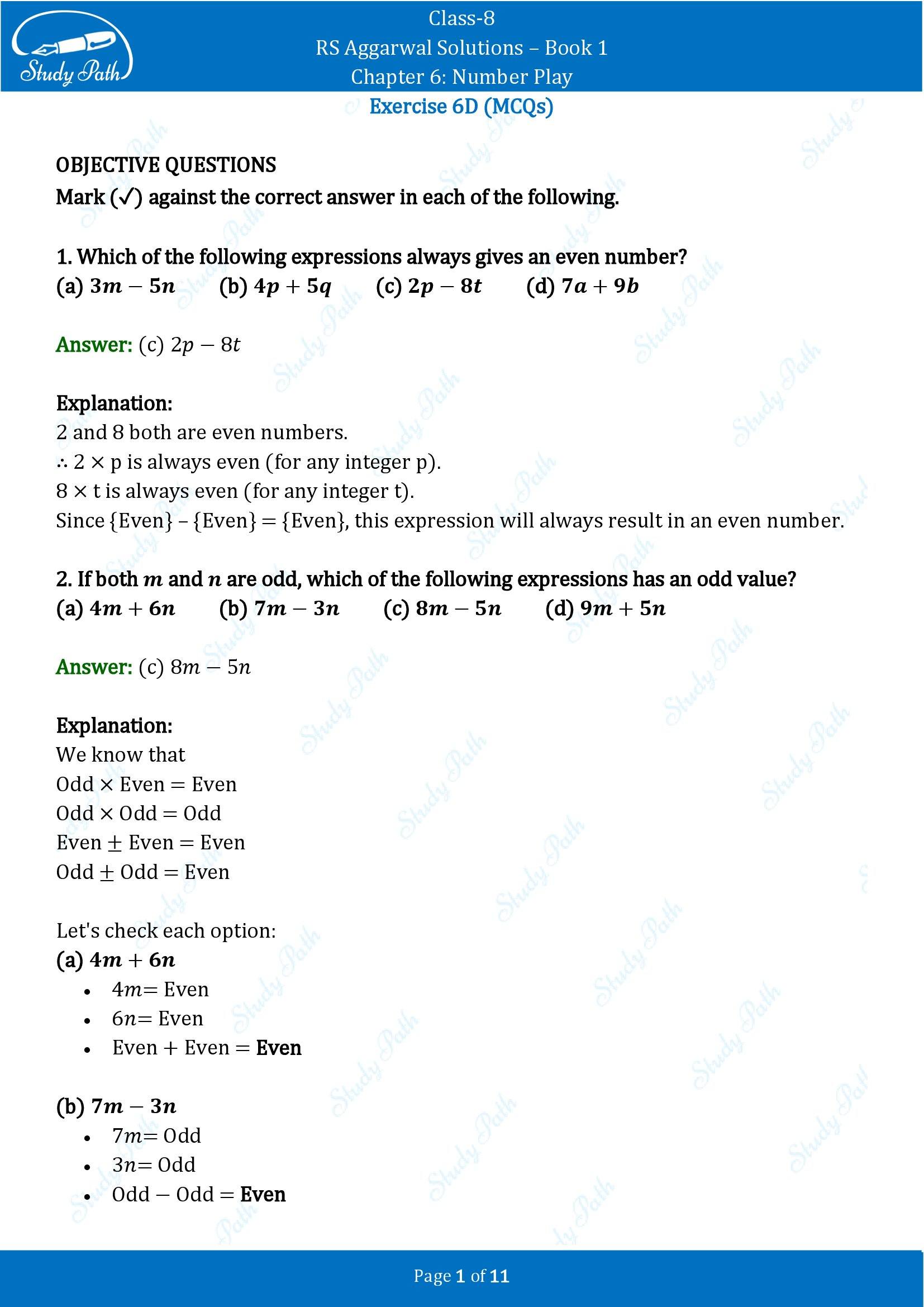 RS Aggarwal Solutions Class 8 Book 1 Chapter 6 Number Play Exercise 6D 00001