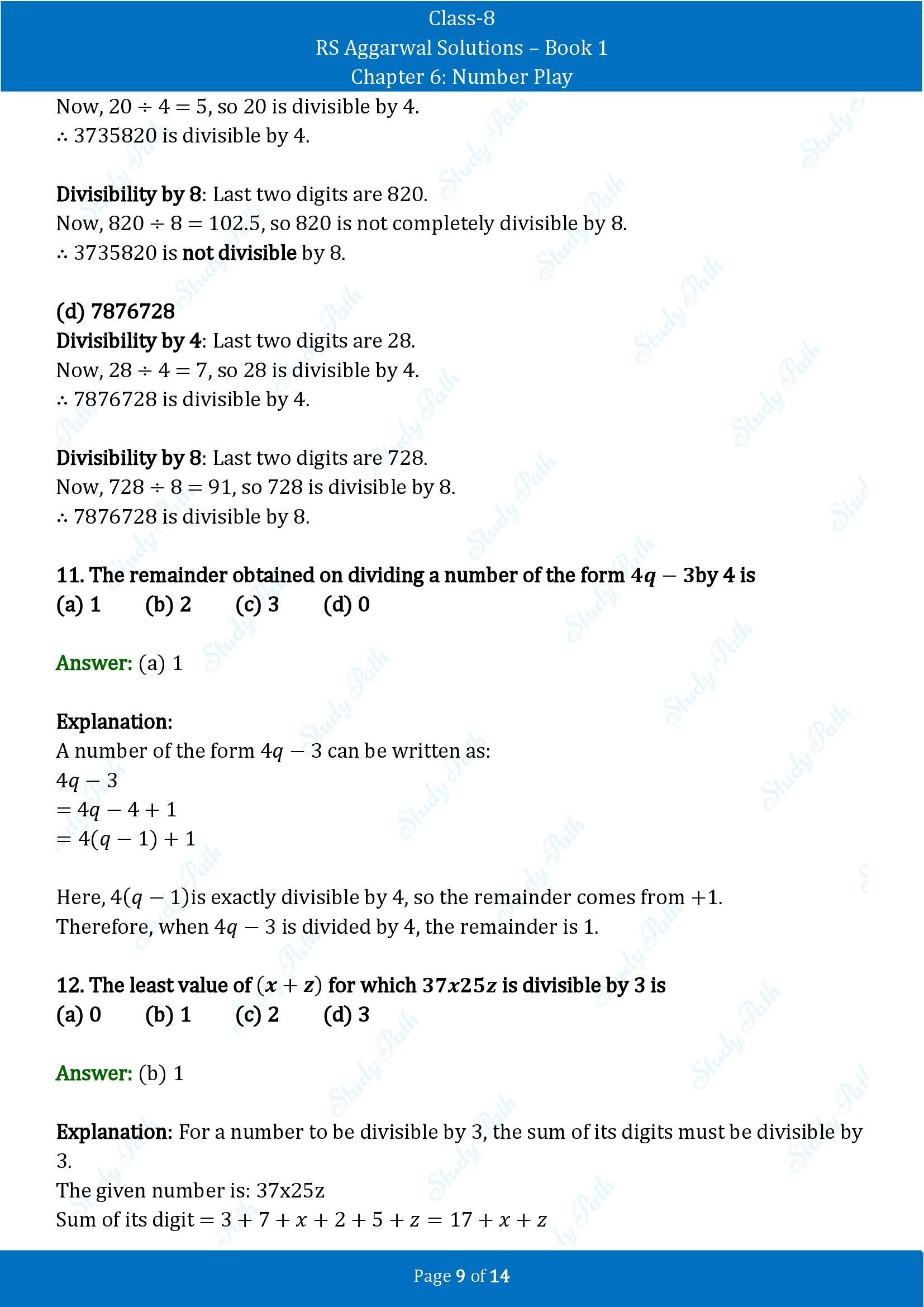 RS Aggarwal Solutions Class 8 Book 1 Chapter 6 Number Play Test Paper 6 00009