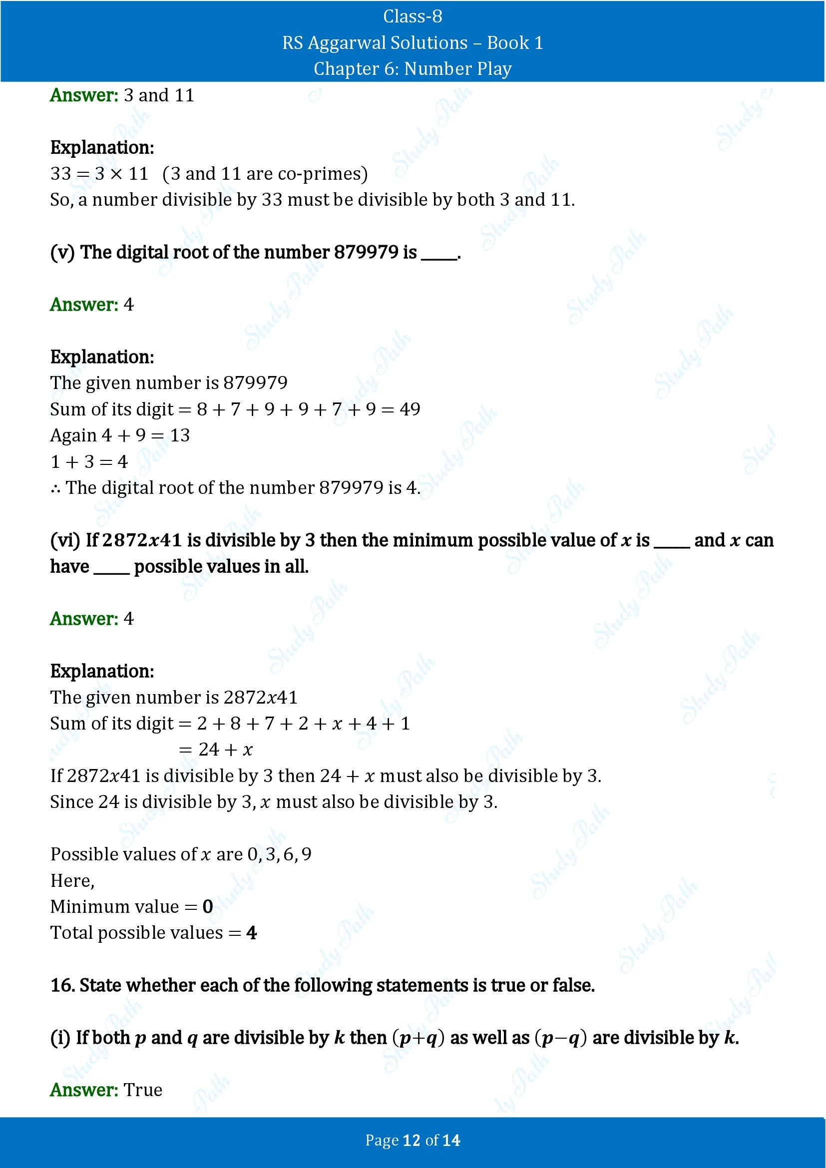 RS Aggarwal Solutions Class 8 Book 1 Chapter 6 Number Play Test Paper 6 00012