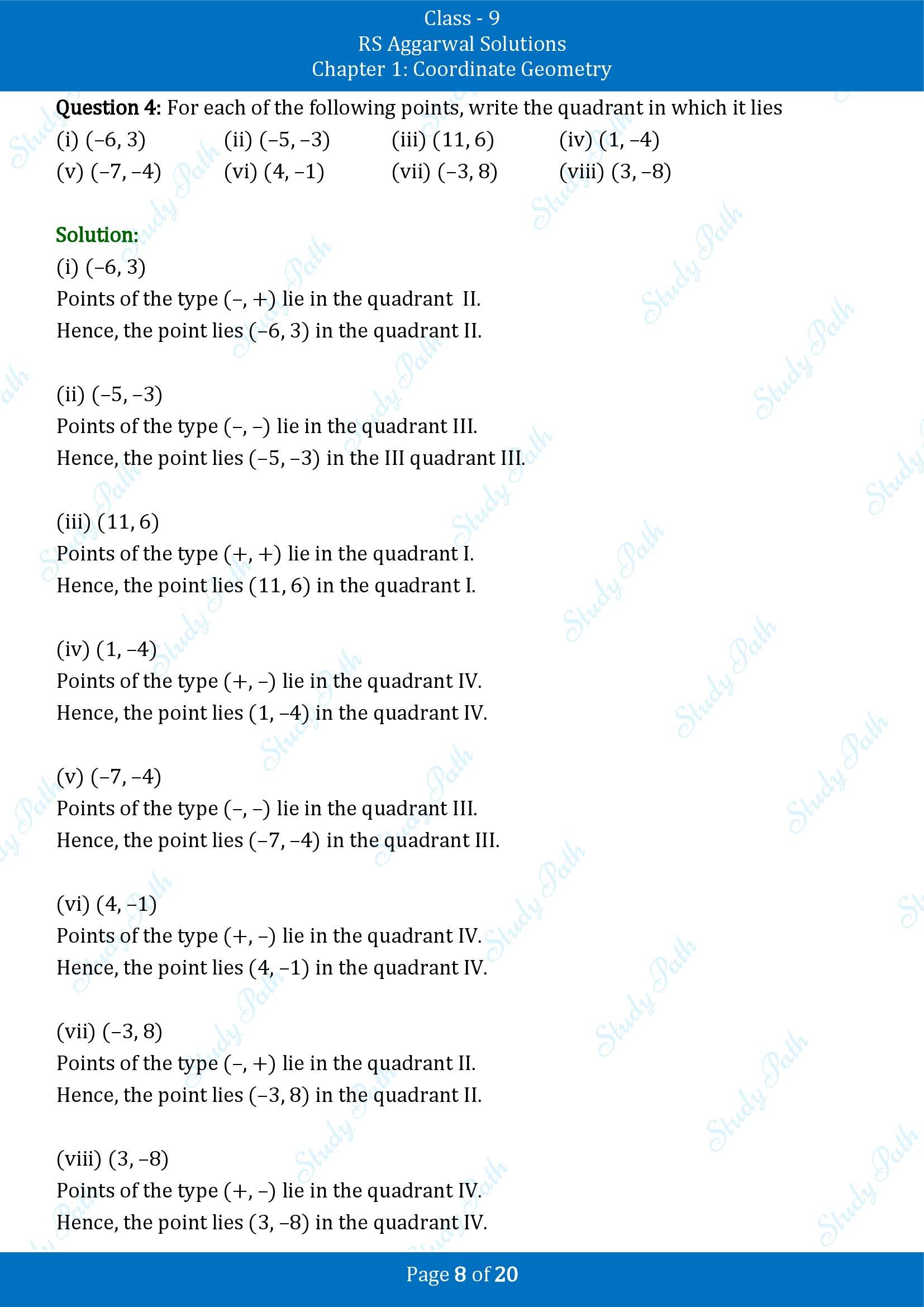 RS Aggarwal Solutions Class 9 Chapter 1 Coordinate Geometry Exercise 1A 00008