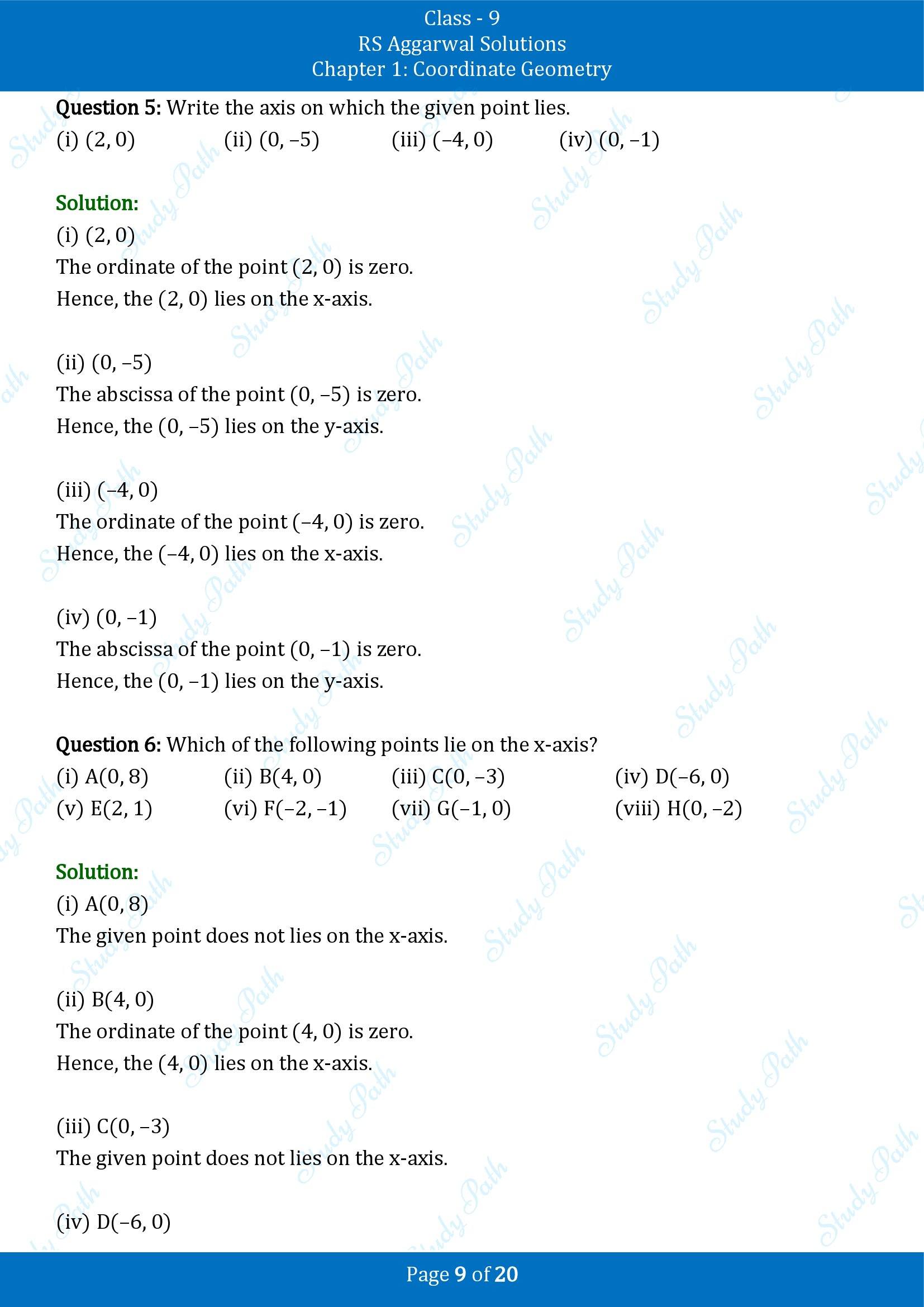 RS Aggarwal Solutions Class 9 Chapter 1 Coordinate Geometry Exercise 1A 00009