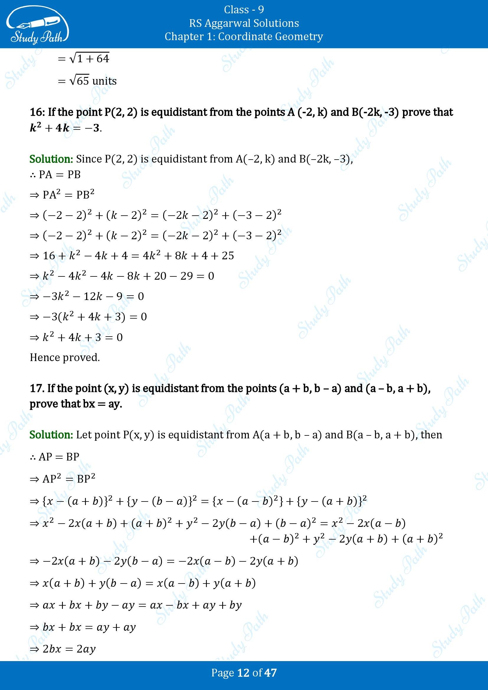 RS Aggarwal Solutions Class 9 Chapter 1 Coordinate Geometry Exercise 1B 00012