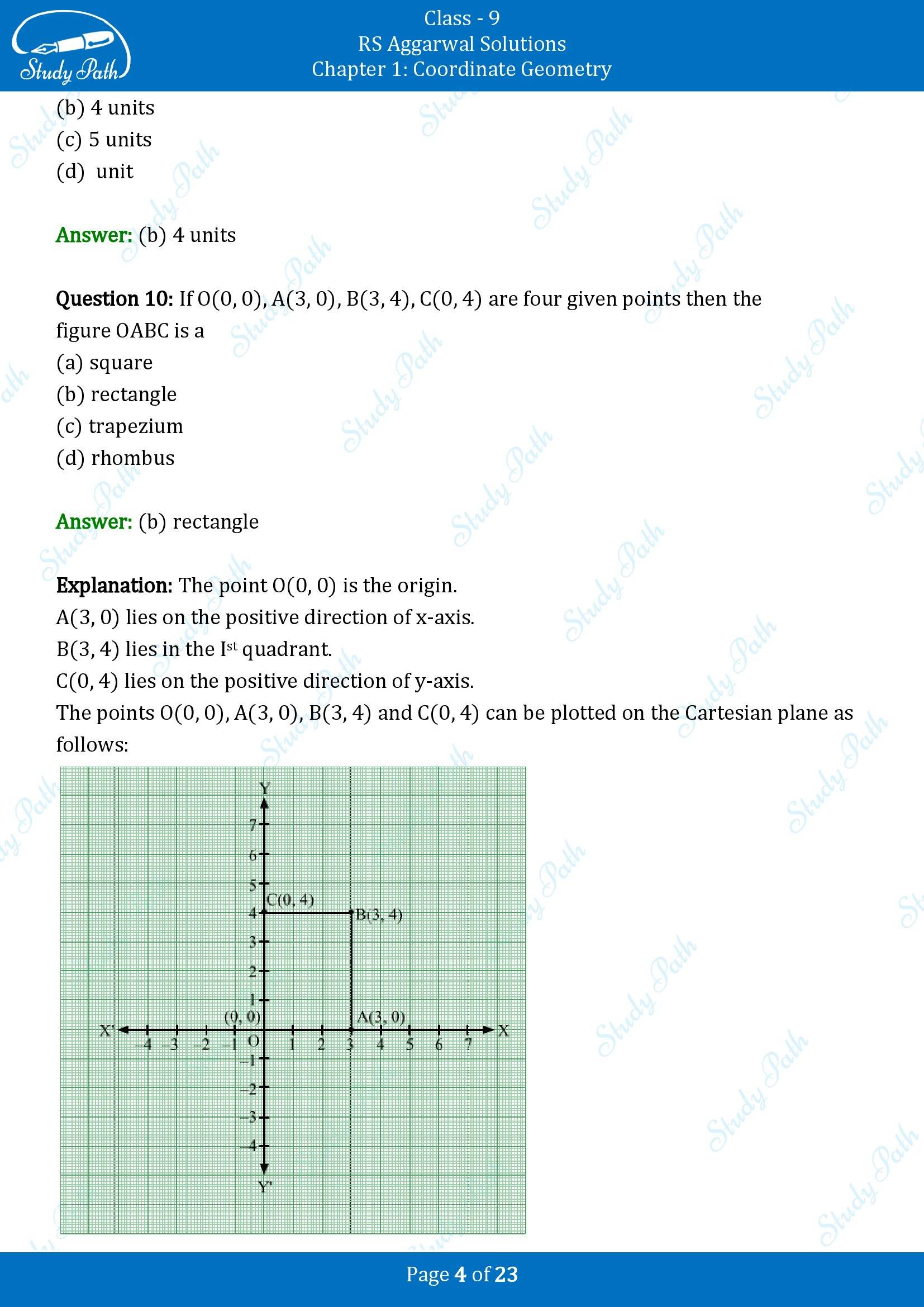 RS Aggarwal Solutions Class 9 Chapter 1 Coordinate Geometry Multiple Choice Question MCQs 00004
