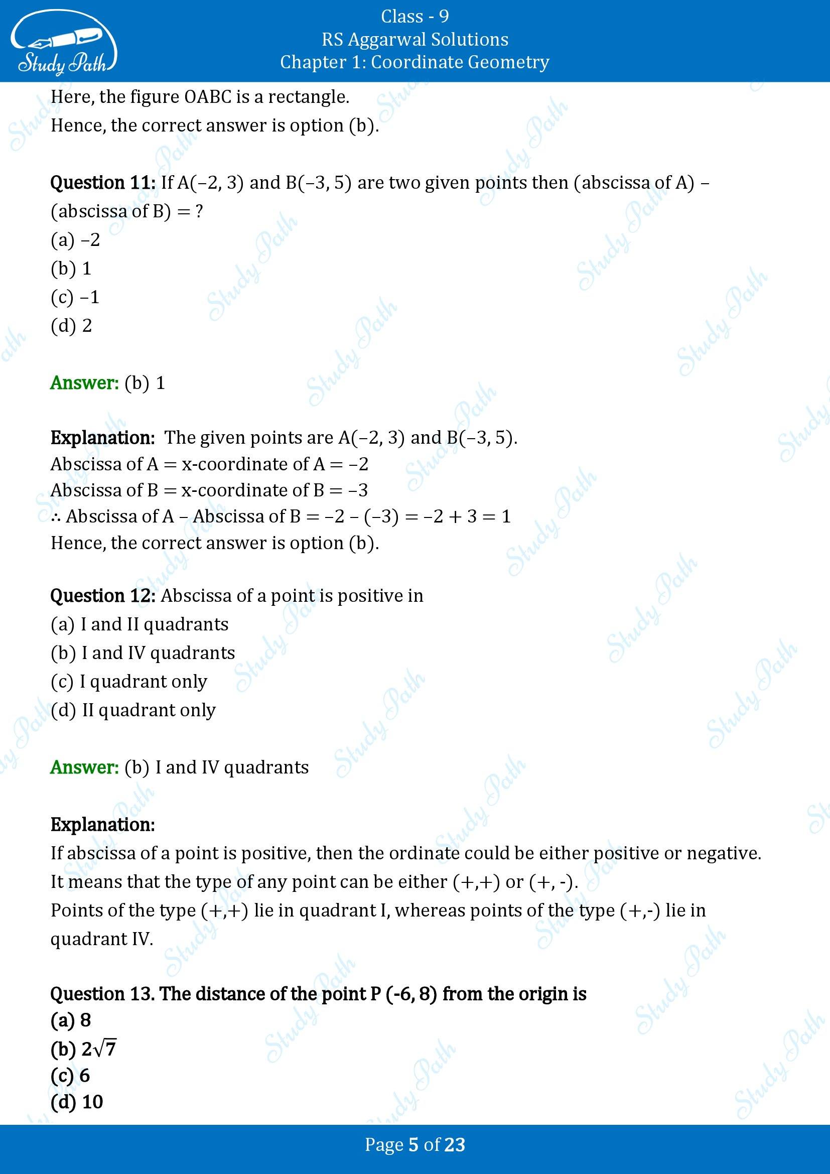 RS Aggarwal Solutions Class 9 Chapter 1 Coordinate Geometry Multiple Choice Question MCQs 00005
