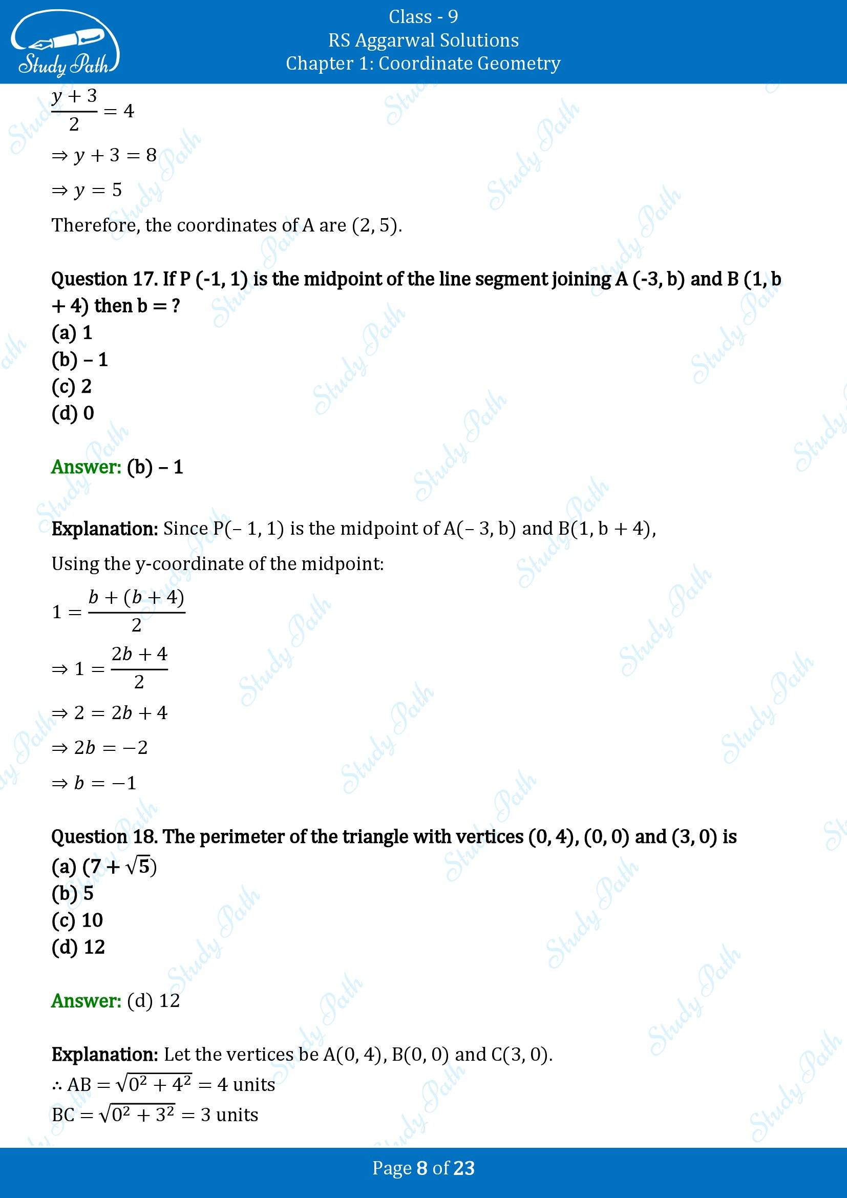 RS Aggarwal Solutions Class 9 Chapter 1 Coordinate Geometry Multiple Choice Question MCQs 00008