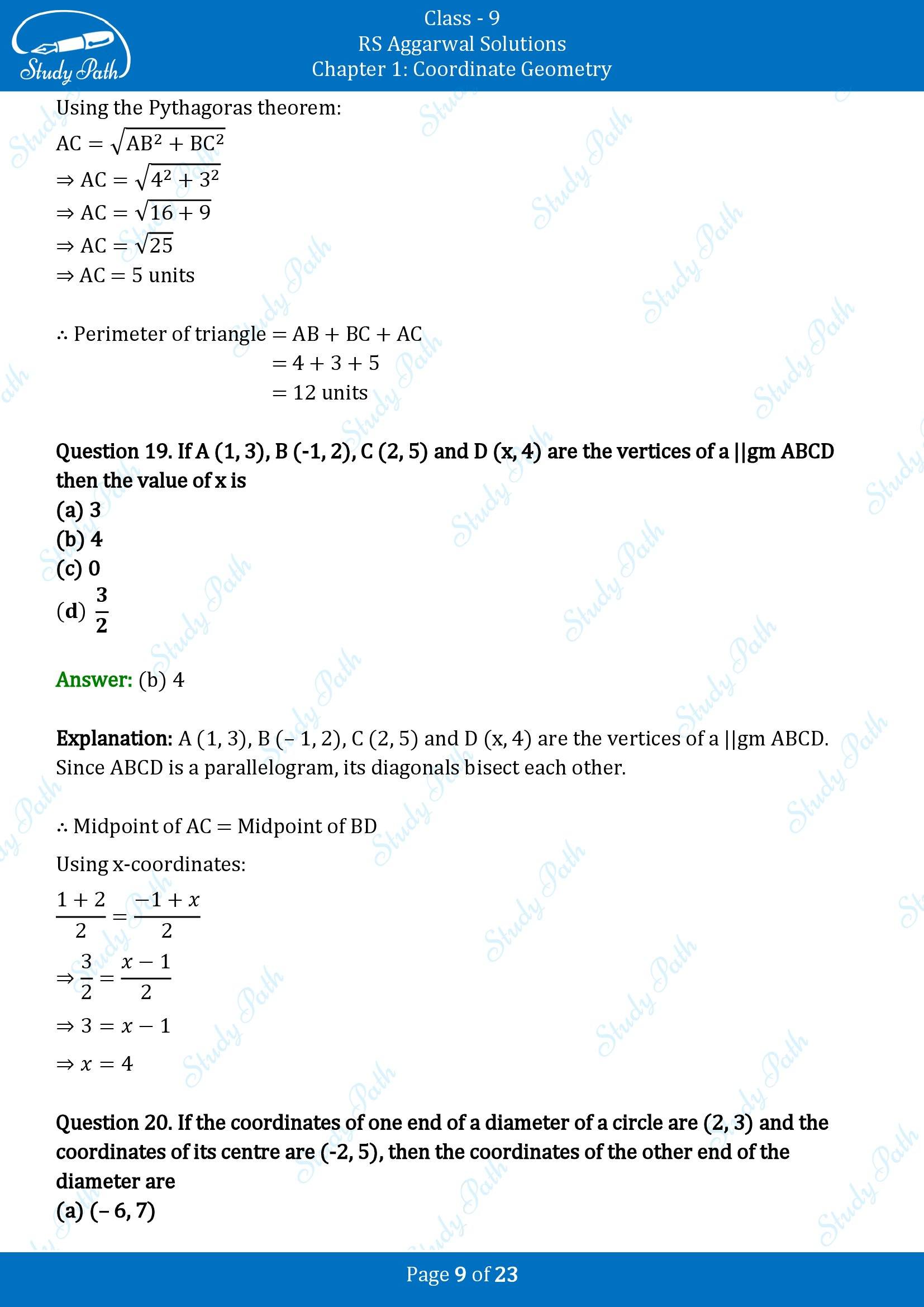 RS Aggarwal Solutions Class 9 Chapter 1 Coordinate Geometry Multiple Choice Question MCQs 00009