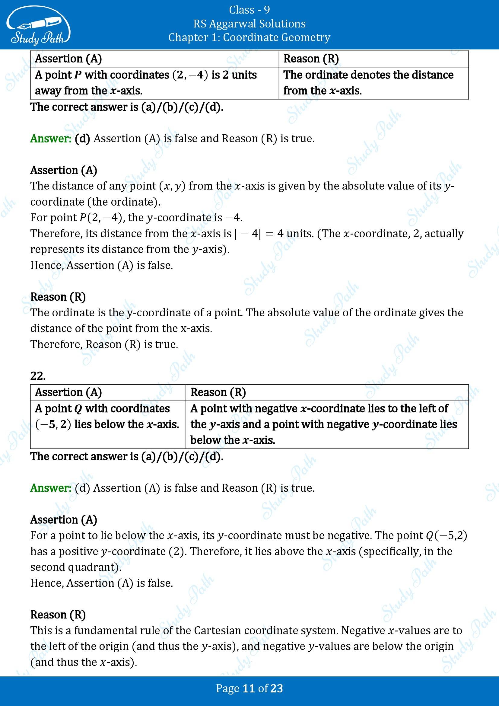 RS Aggarwal Solutions Class 9 Chapter 1 Coordinate Geometry Multiple Choice Question MCQs 00011