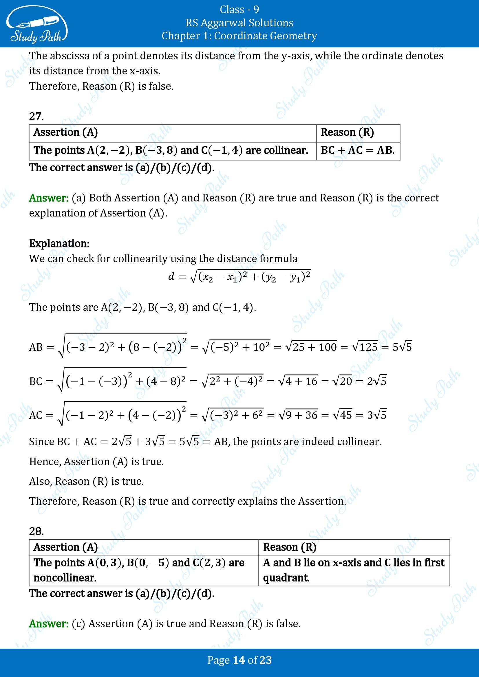 RS Aggarwal Solutions Class 9 Chapter 1 Coordinate Geometry Multiple Choice Question MCQs 00014