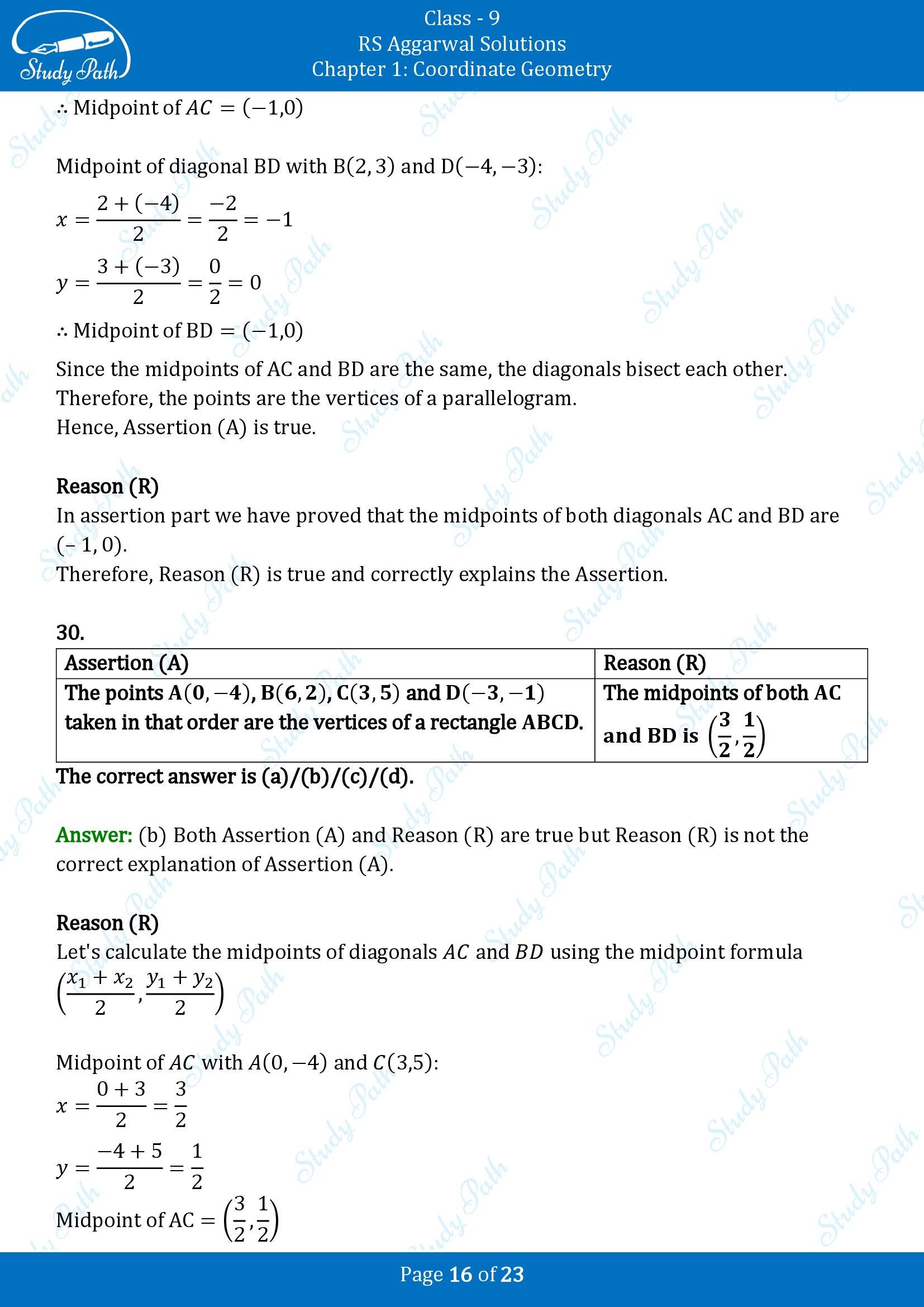 RS Aggarwal Solutions Class 9 Chapter 1 Coordinate Geometry Multiple Choice Question MCQs 00016