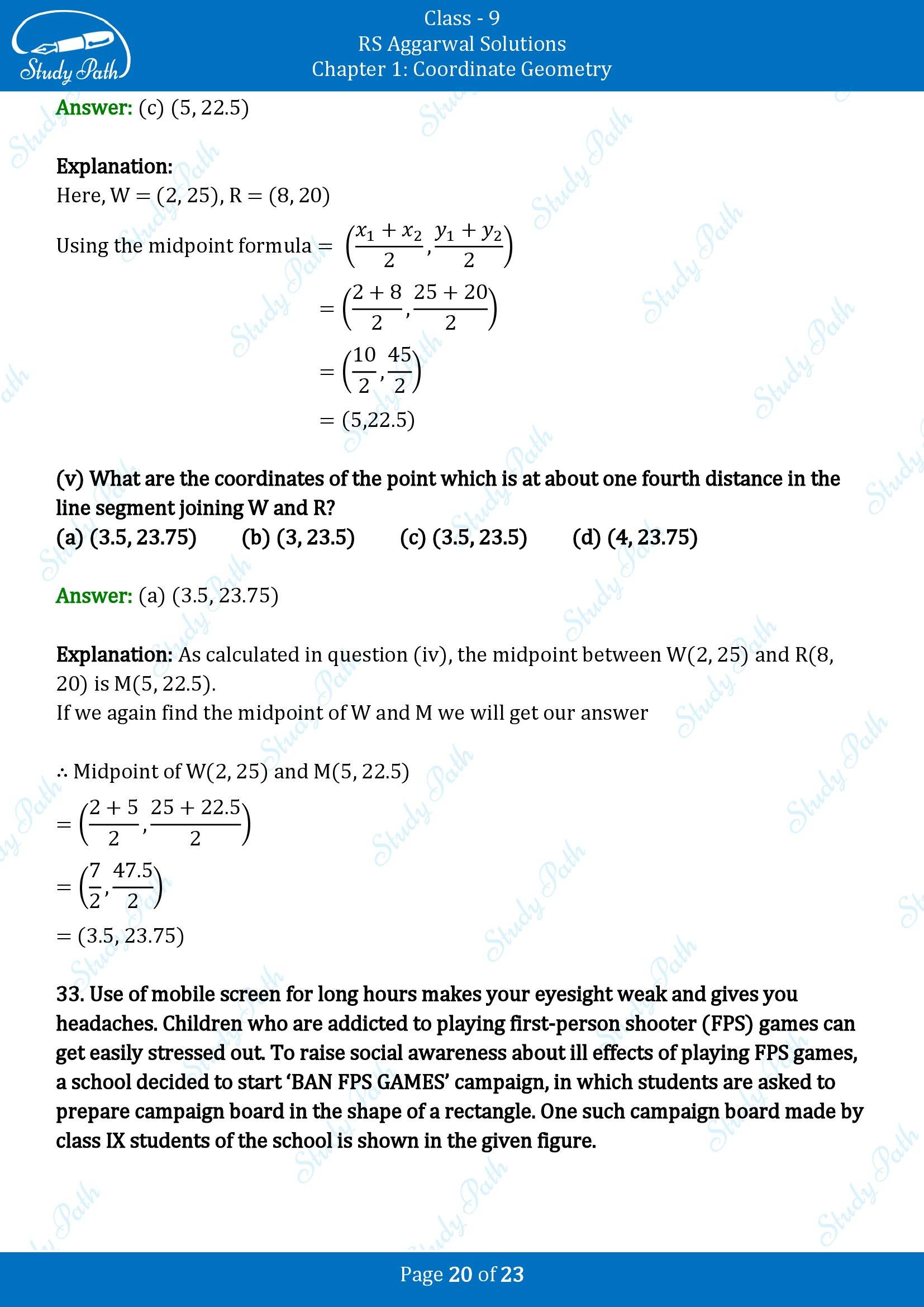 RS Aggarwal Solutions Class 9 Chapter 1 Coordinate Geometry Multiple Choice Question MCQs 00020