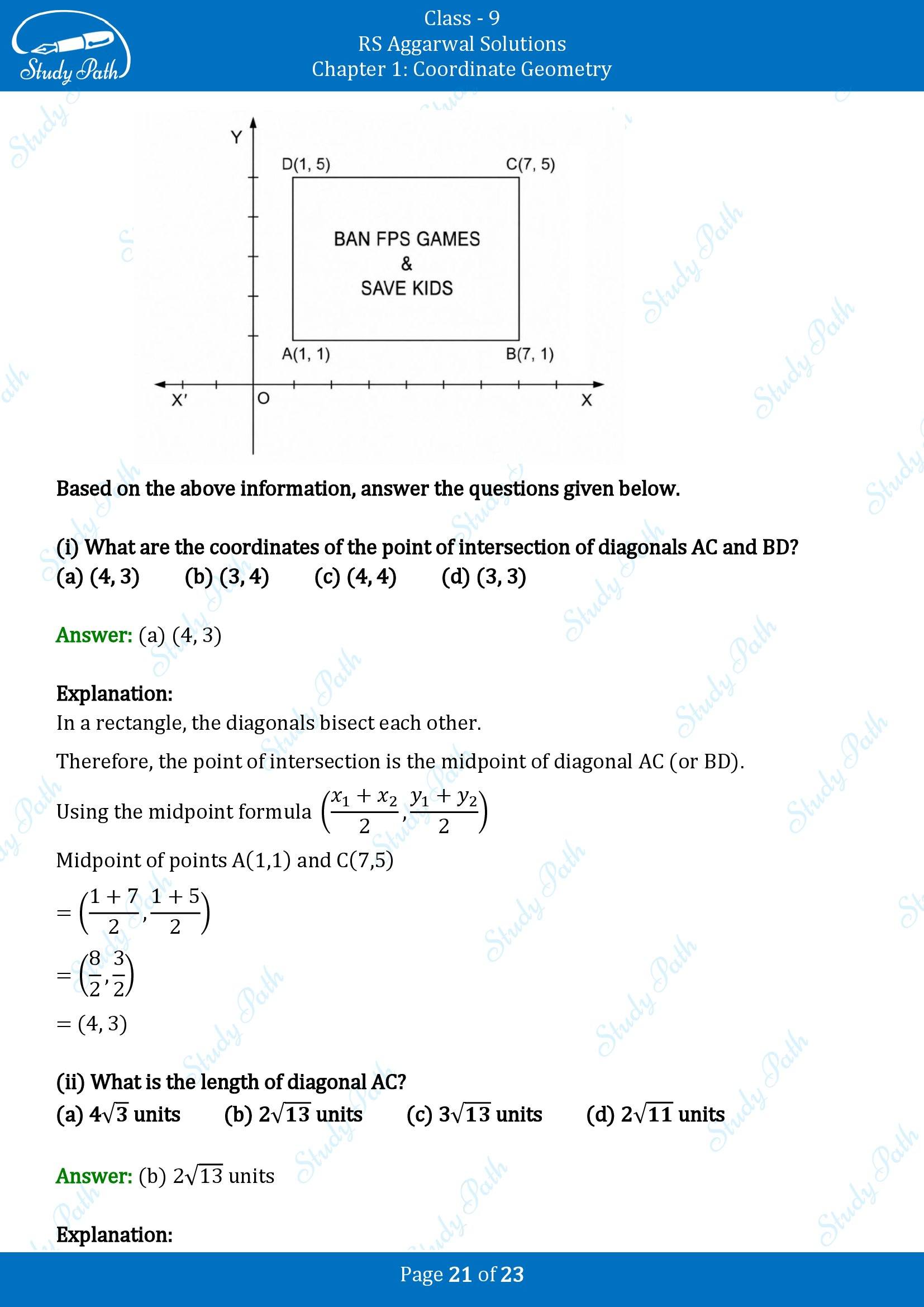 RS Aggarwal Solutions Class 9 Chapter 1 Coordinate Geometry Multiple Choice Question MCQs 00021