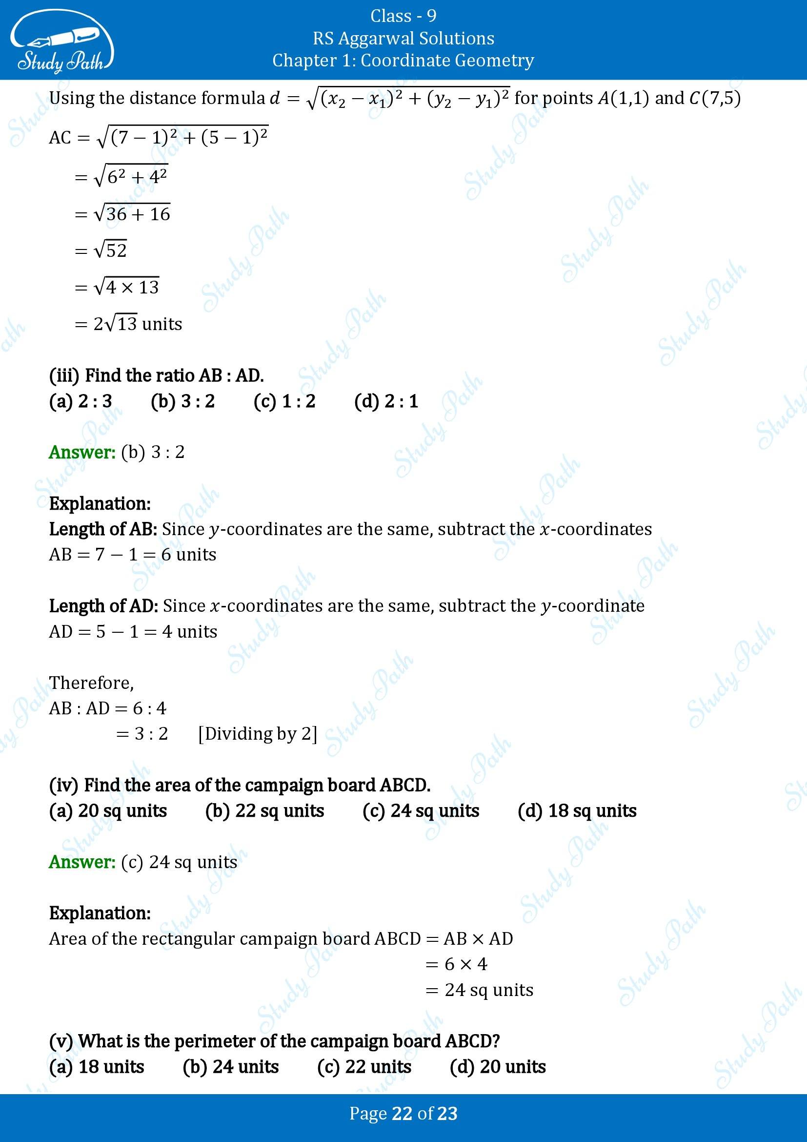 RS Aggarwal Solutions Class 9 Chapter 1 Coordinate Geometry Multiple Choice Question MCQs 00022