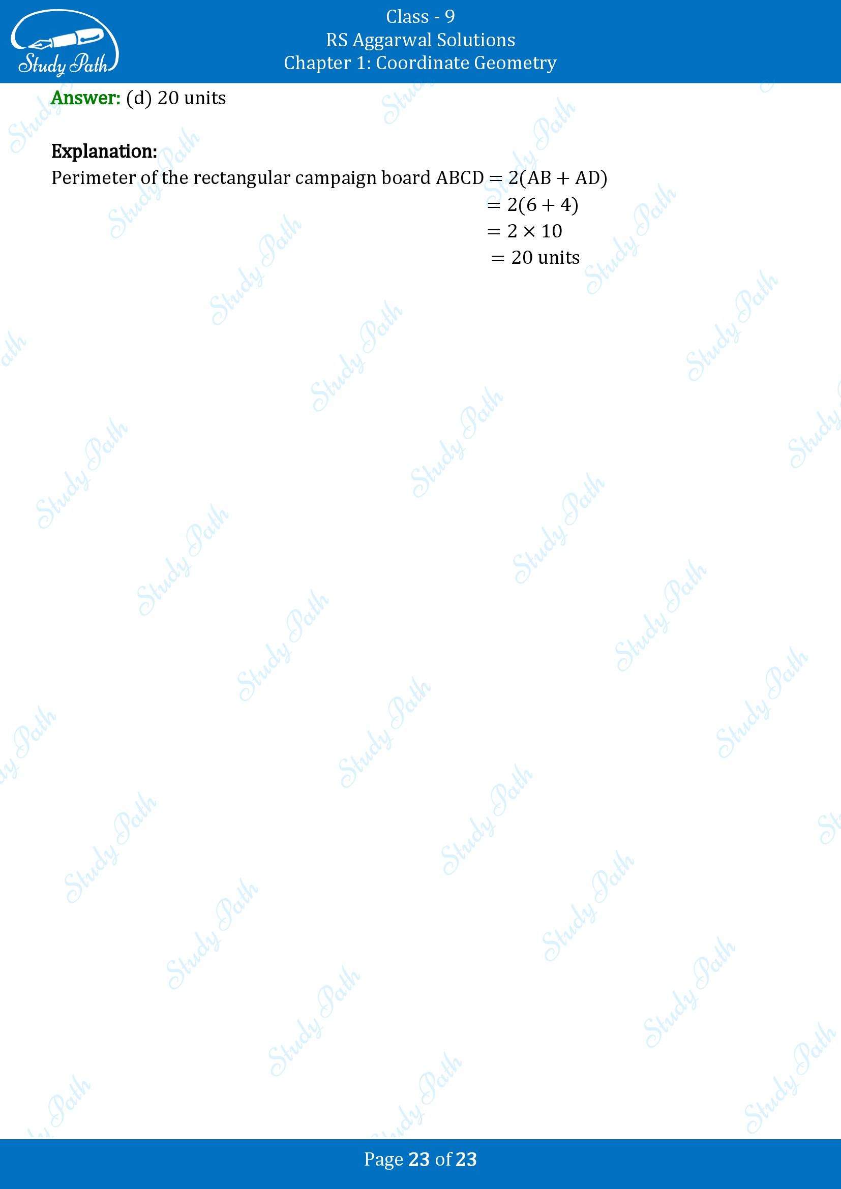 RS Aggarwal Solutions Class 9 Chapter 1 Coordinate Geometry Multiple Choice Question MCQs 00023