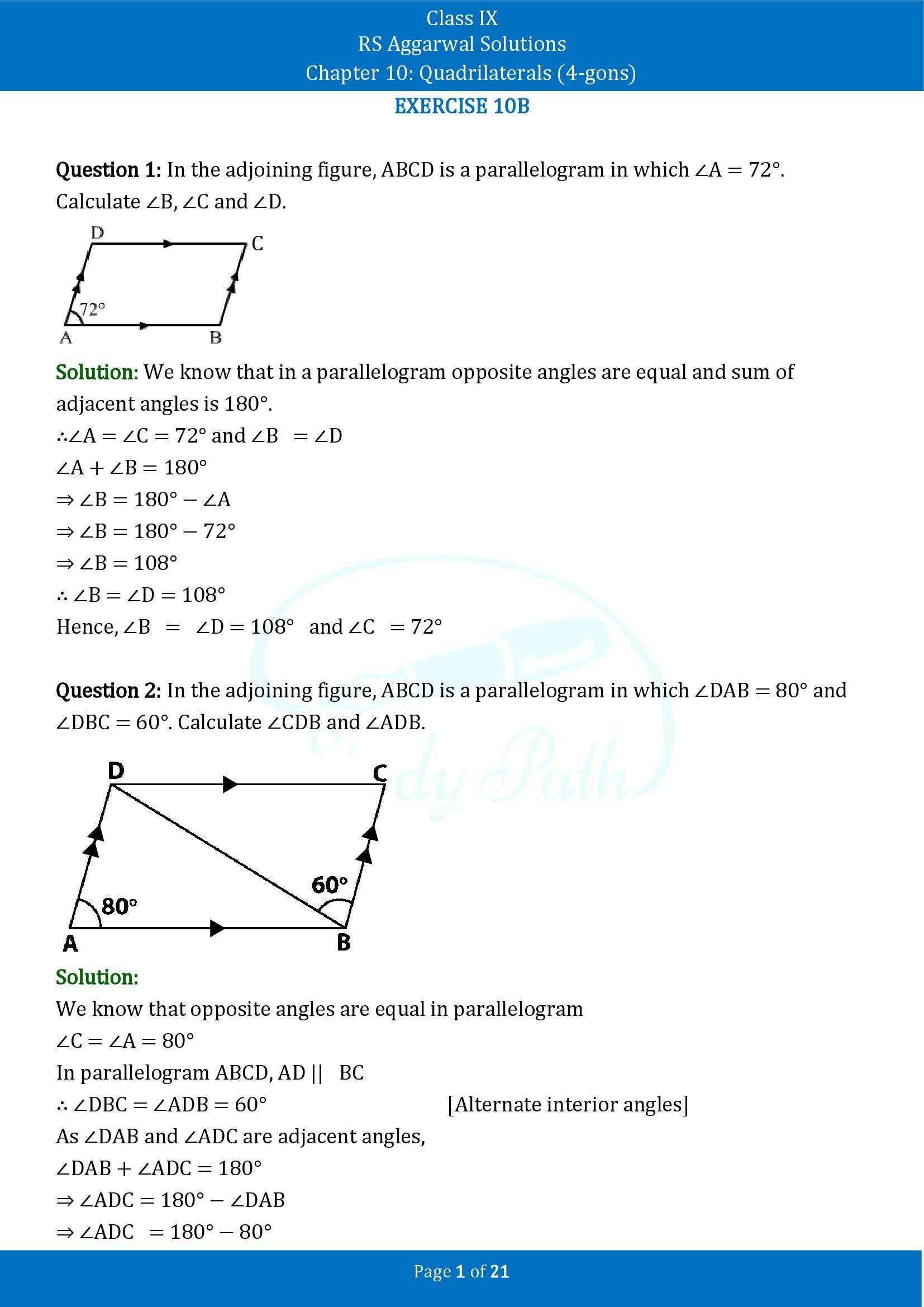RS Aggarwal Solutions Class 9 Chapter 10 Quadrilaterals 4 gons Exercise 10B 00001