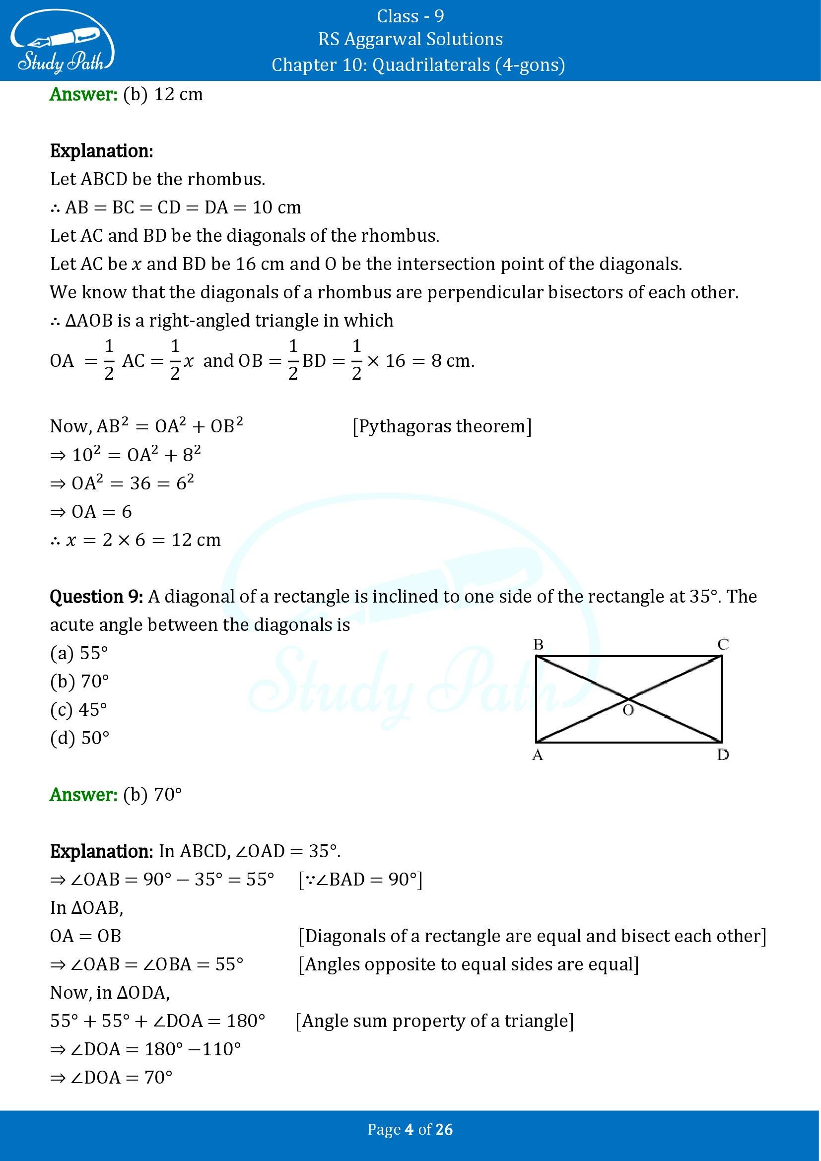 RS Aggarwal Solutions Class 9 Chapter 10 Quadrilaterals 4 gons Multiple Choice Questions MCQs 00004