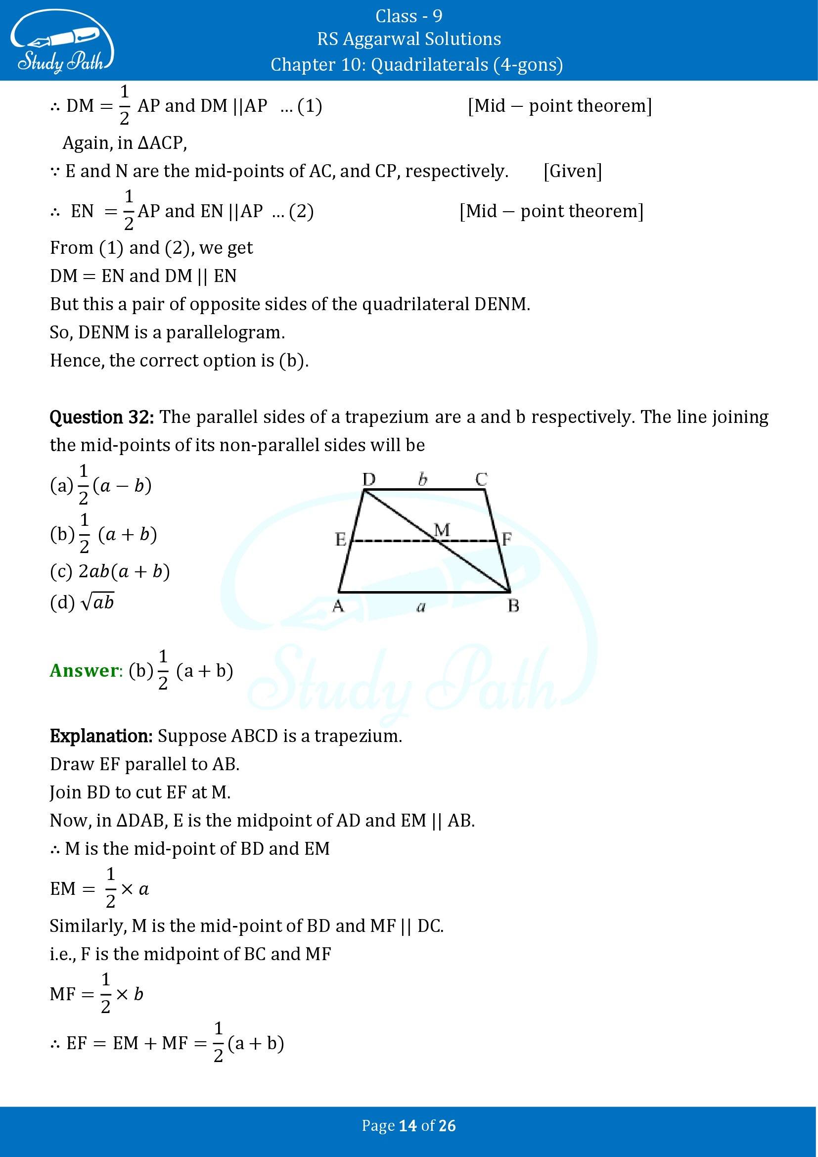 RS Aggarwal Solutions Class 9 Chapter 10 Quadrilaterals 4 gons Multiple Choice Questions MCQs 00014