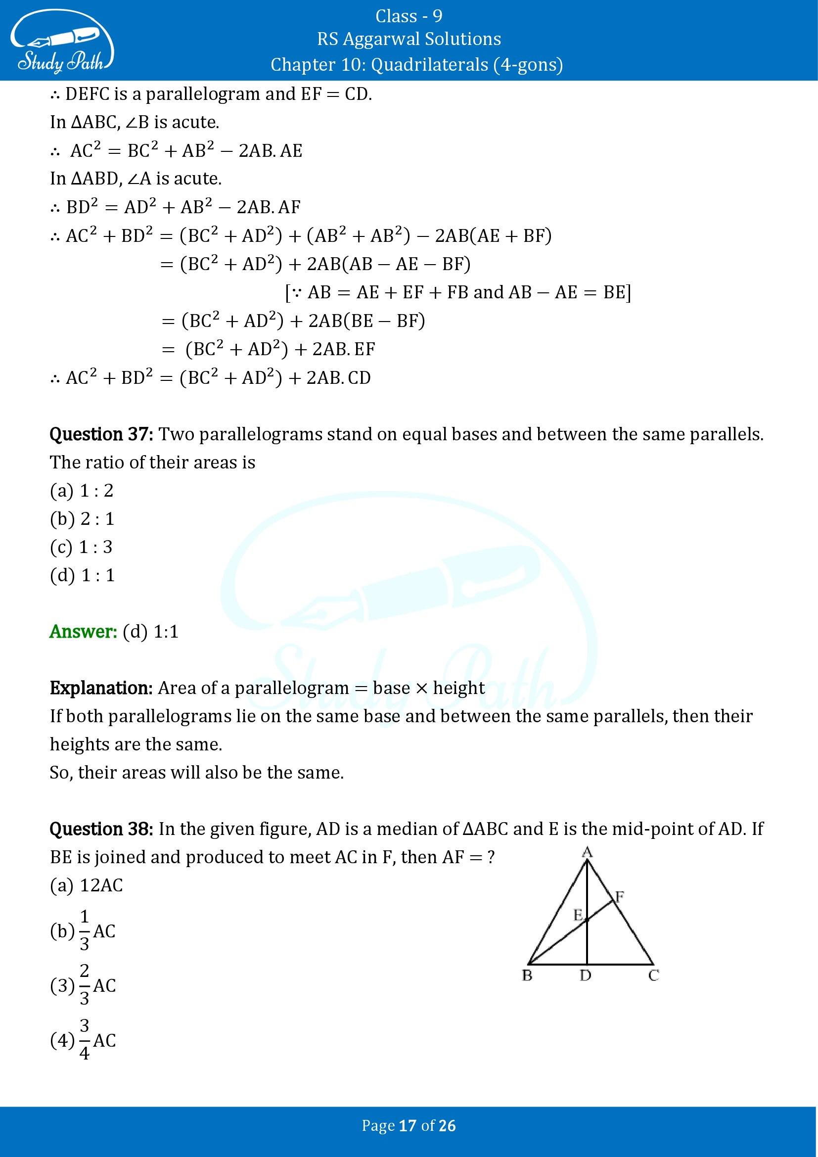 RS Aggarwal Solutions Class 9 Chapter 10 Quadrilaterals 4 gons Multiple Choice Questions MCQs 00017