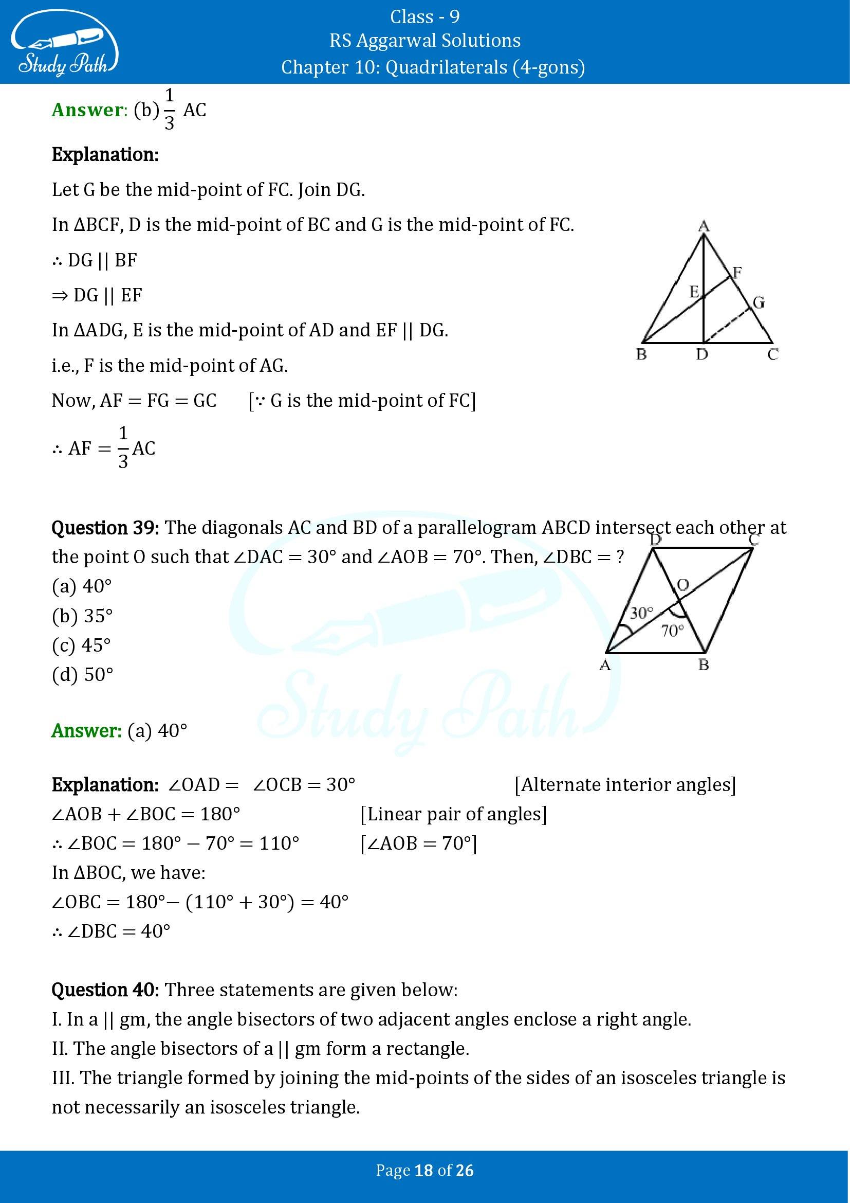 RS Aggarwal Solutions Class 9 Chapter 10 Quadrilaterals 4 gons Multiple Choice Questions MCQs 00018