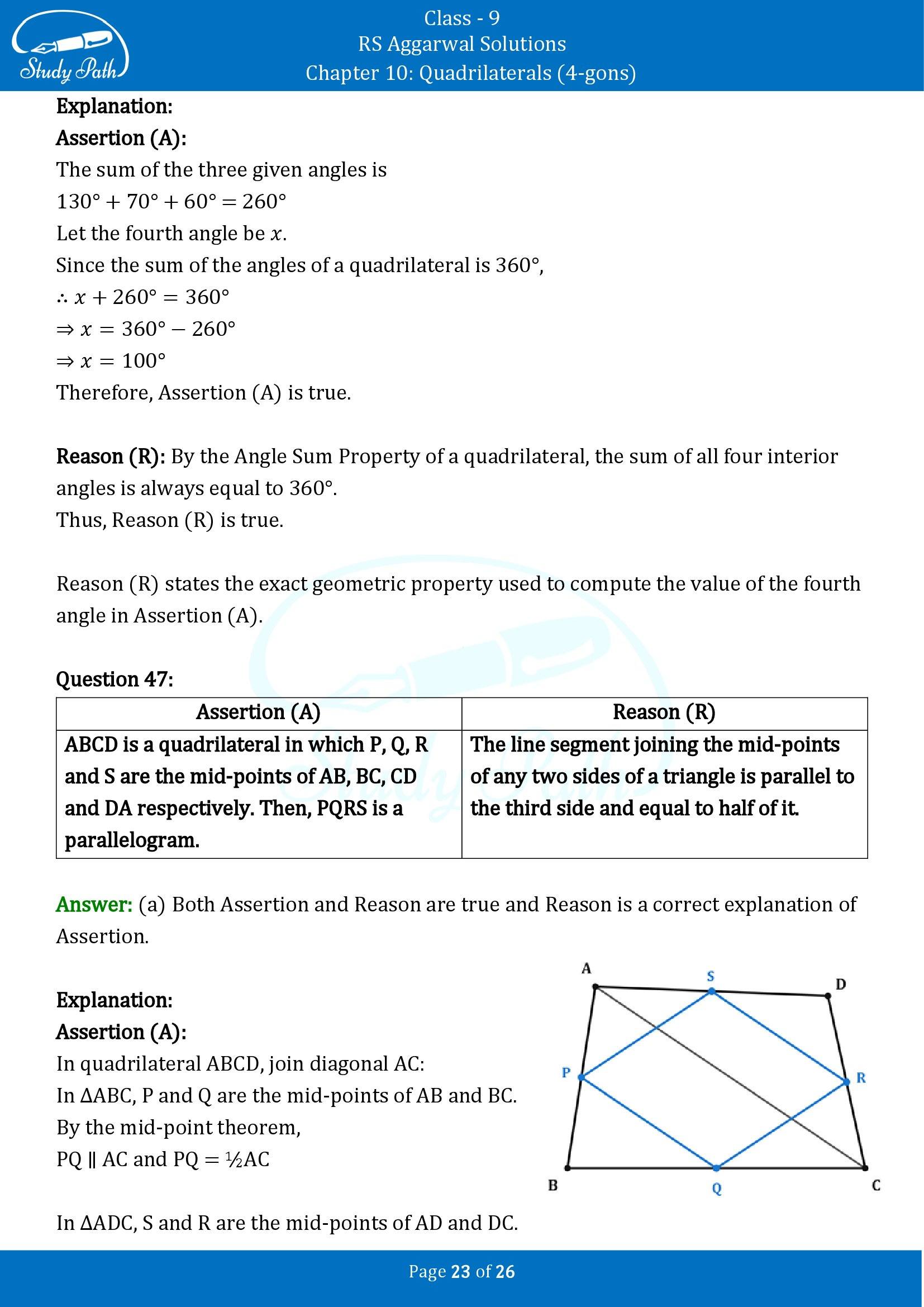 RS Aggarwal Solutions Class 9 Chapter 10 Quadrilaterals 4 gons Multiple Choice Questions MCQs 00023