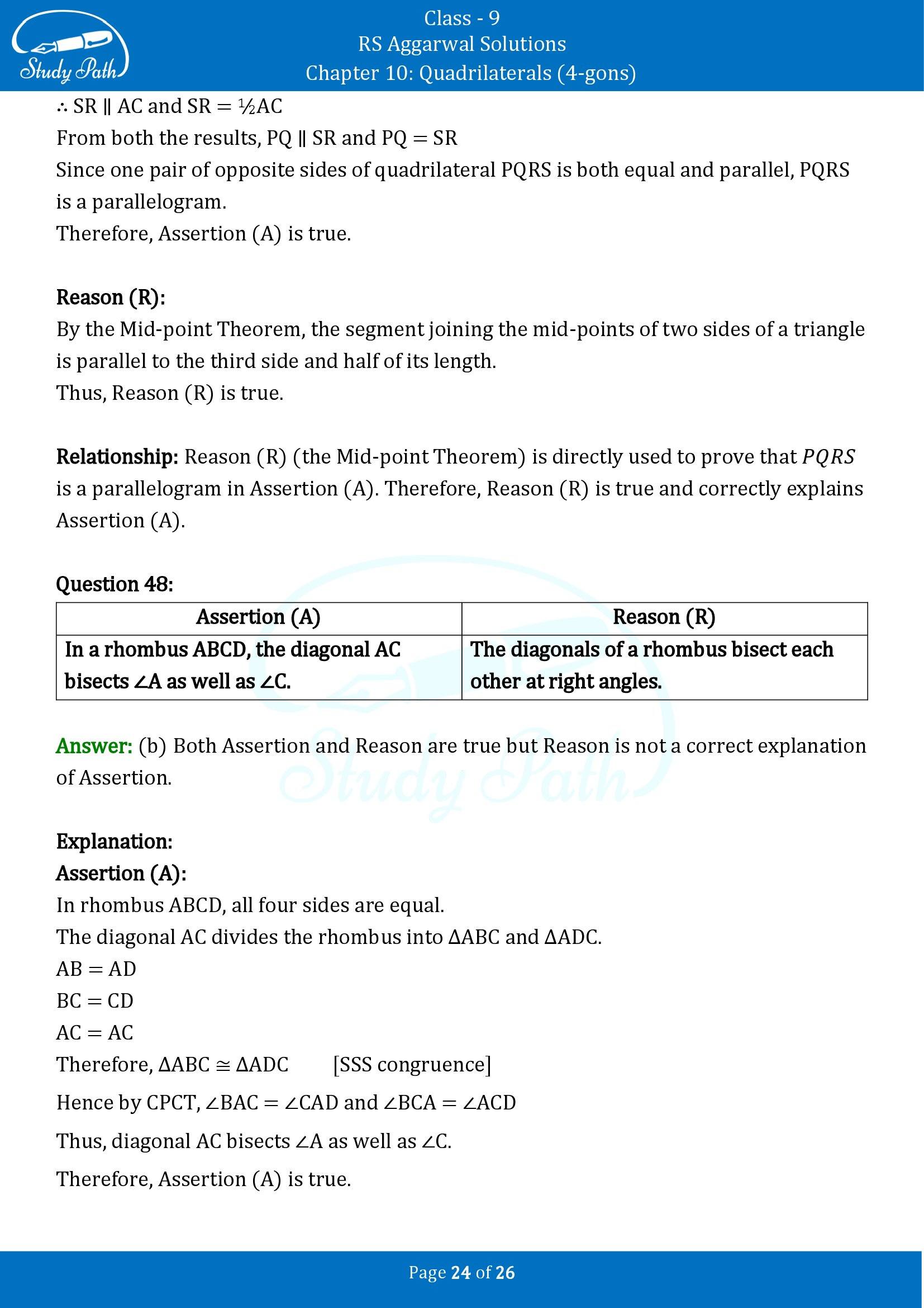 RS Aggarwal Solutions Class 9 Chapter 10 Quadrilaterals 4 gons Multiple Choice Questions MCQs 00024