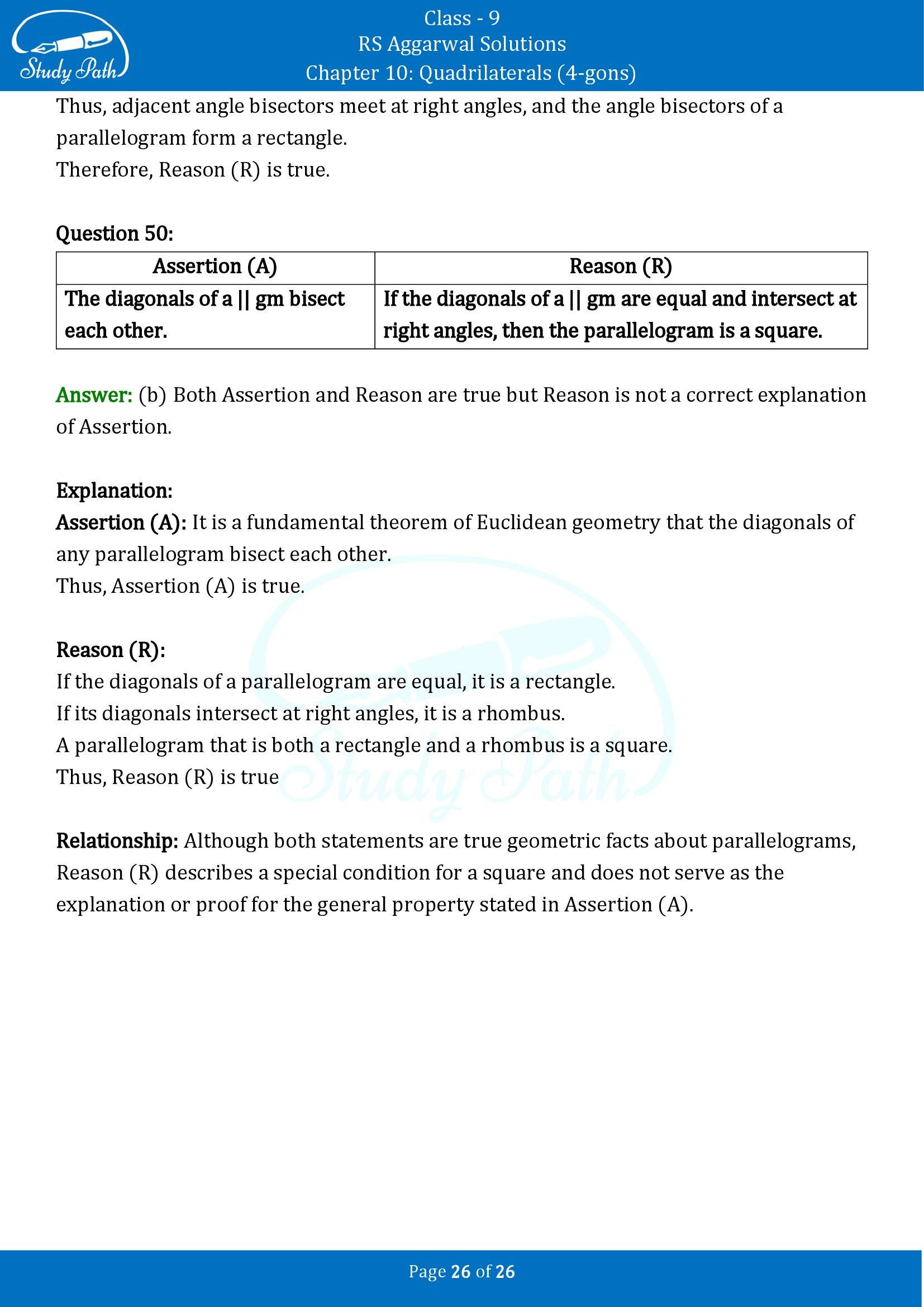 RS Aggarwal Solutions Class 9 Chapter 10 Quadrilaterals 4 gons Multiple Choice Questions MCQs 00026