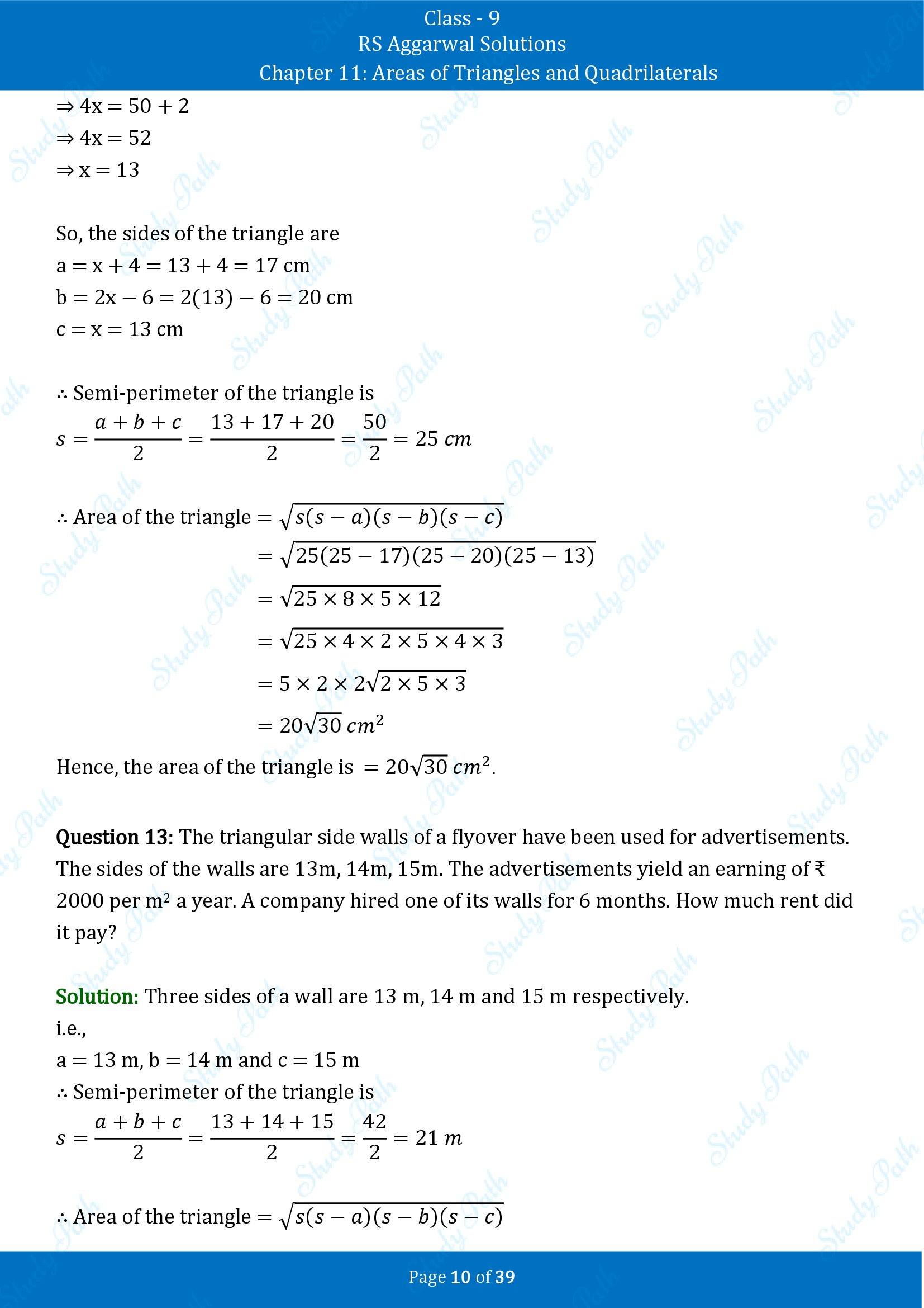 RS Aggarwal Solutions Class 9 Chapter 11 Areas of Triangles and Quadrilaterals Exercise 11 00010