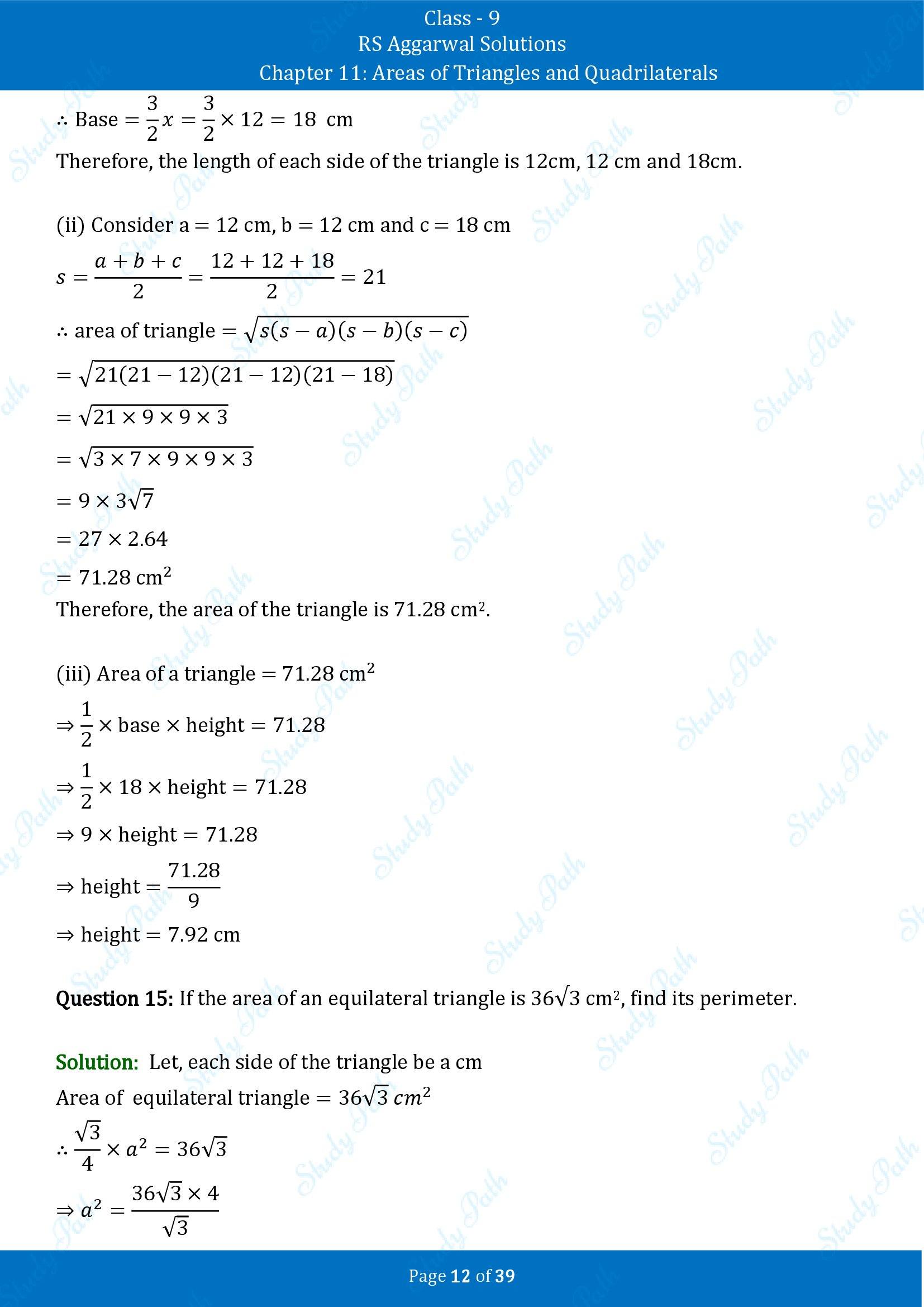 RS Aggarwal Solutions Class 9 Chapter 11 Areas of Triangles and Quadrilaterals Exercise 11 00012