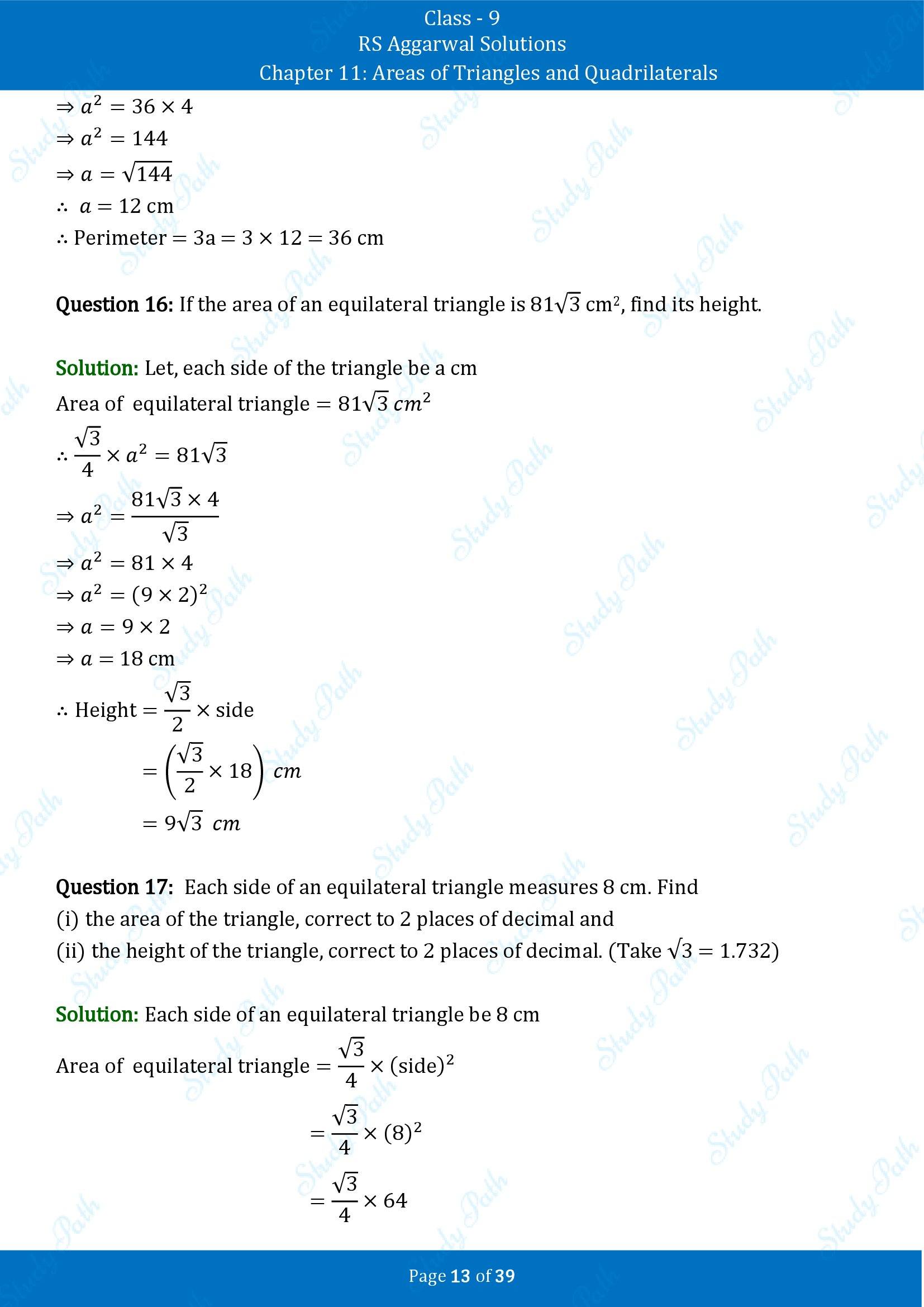 RS Aggarwal Solutions Class 9 Chapter 11 Areas of Triangles and Quadrilaterals Exercise 11 00013