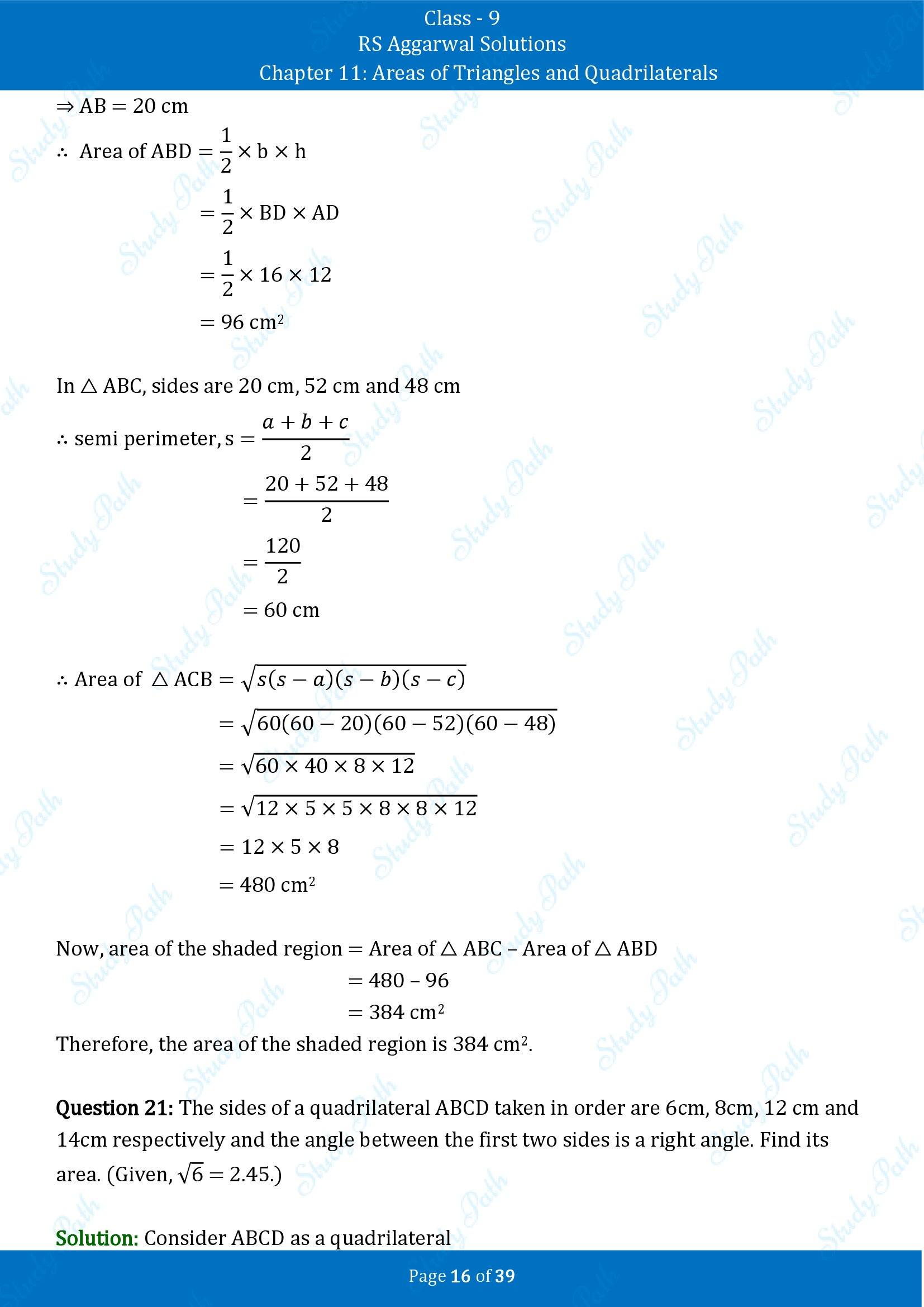 RS Aggarwal Solutions Class 9 Chapter 11 Areas of Triangles and Quadrilaterals Exercise 11 00016