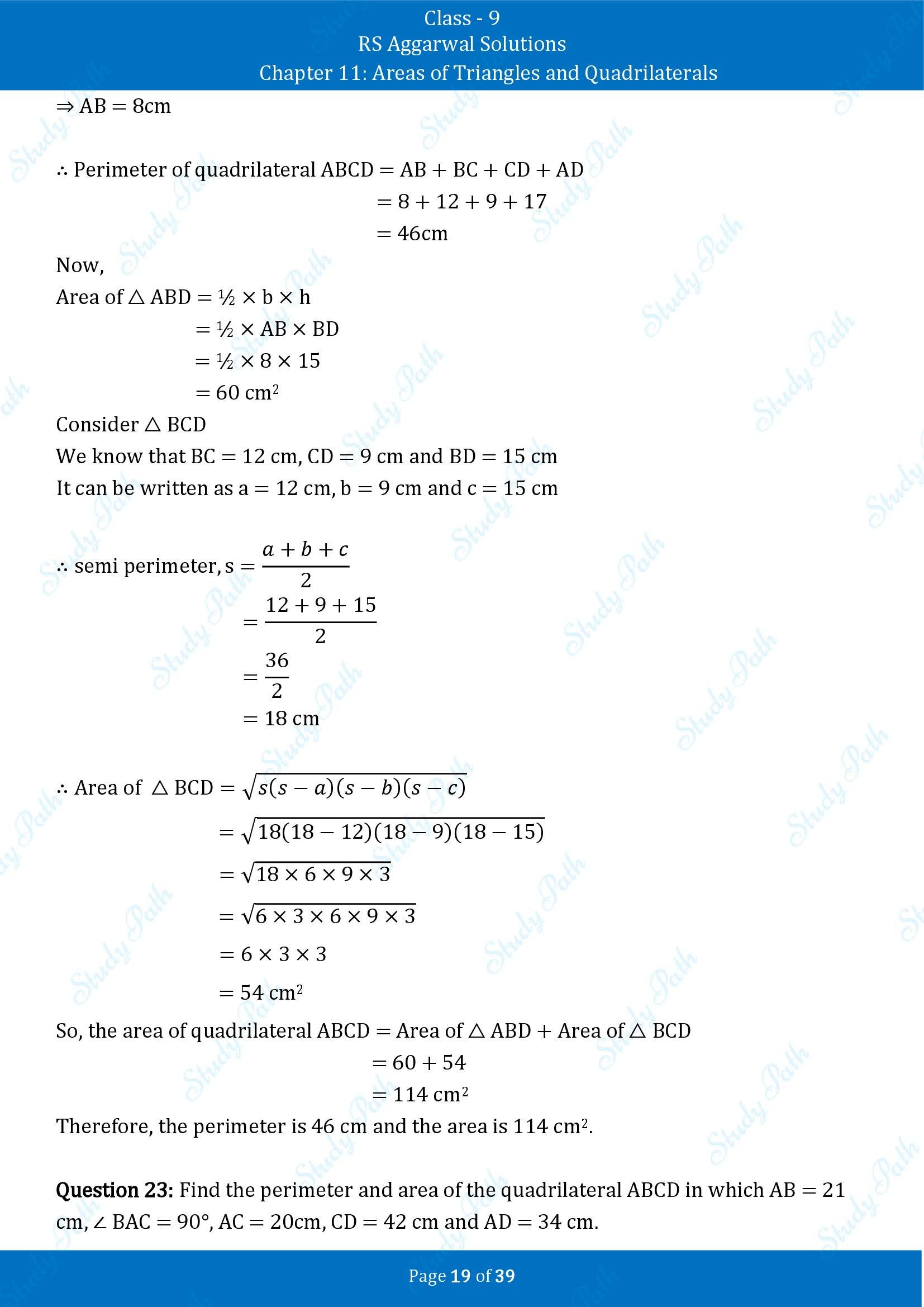 RS Aggarwal Solutions Class 9 Chapter 11 Areas of Triangles and Quadrilaterals Exercise 11 00019