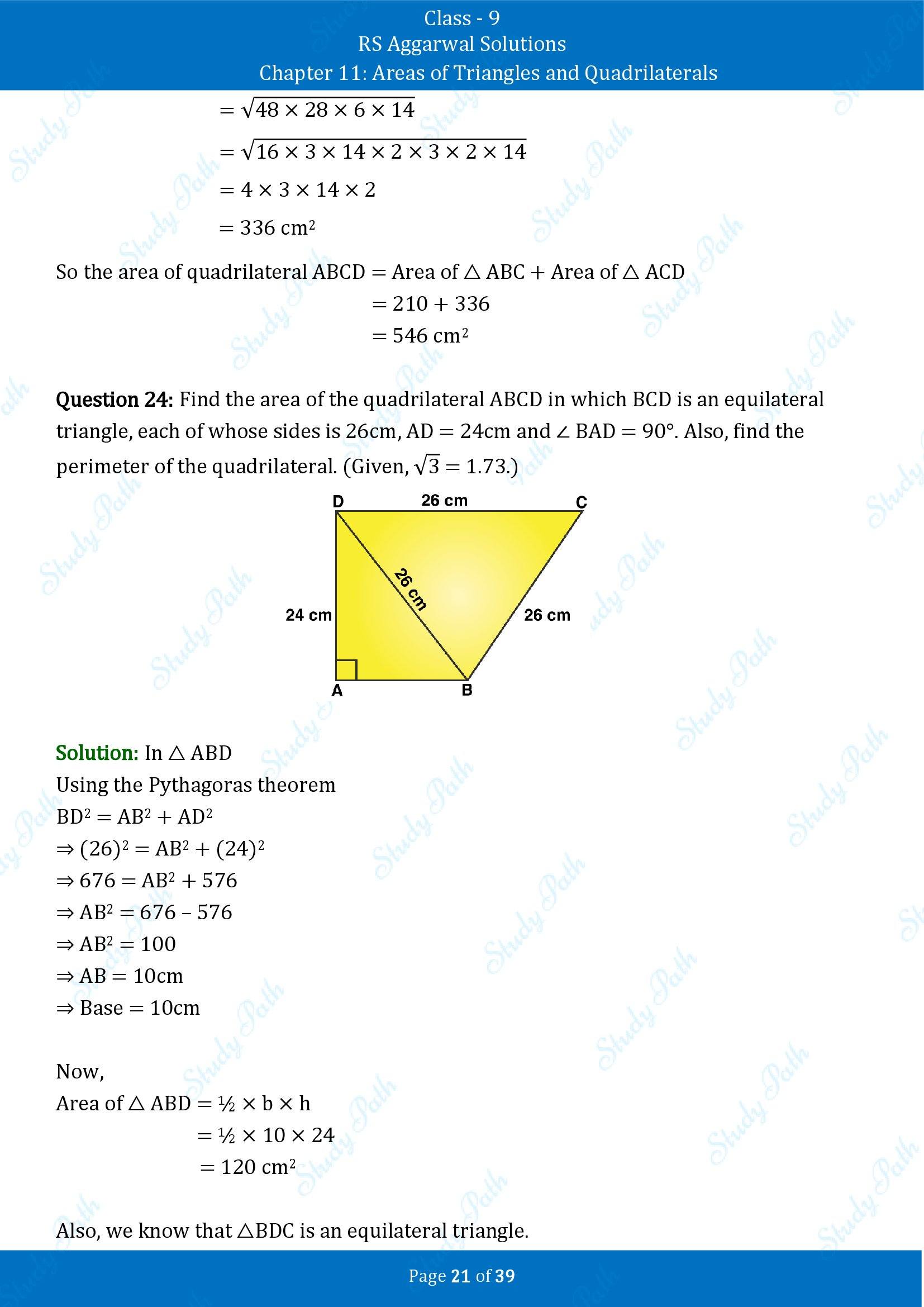 RS Aggarwal Solutions Class 9 Chapter 11 Areas of Triangles and Quadrilaterals Exercise 11 00021