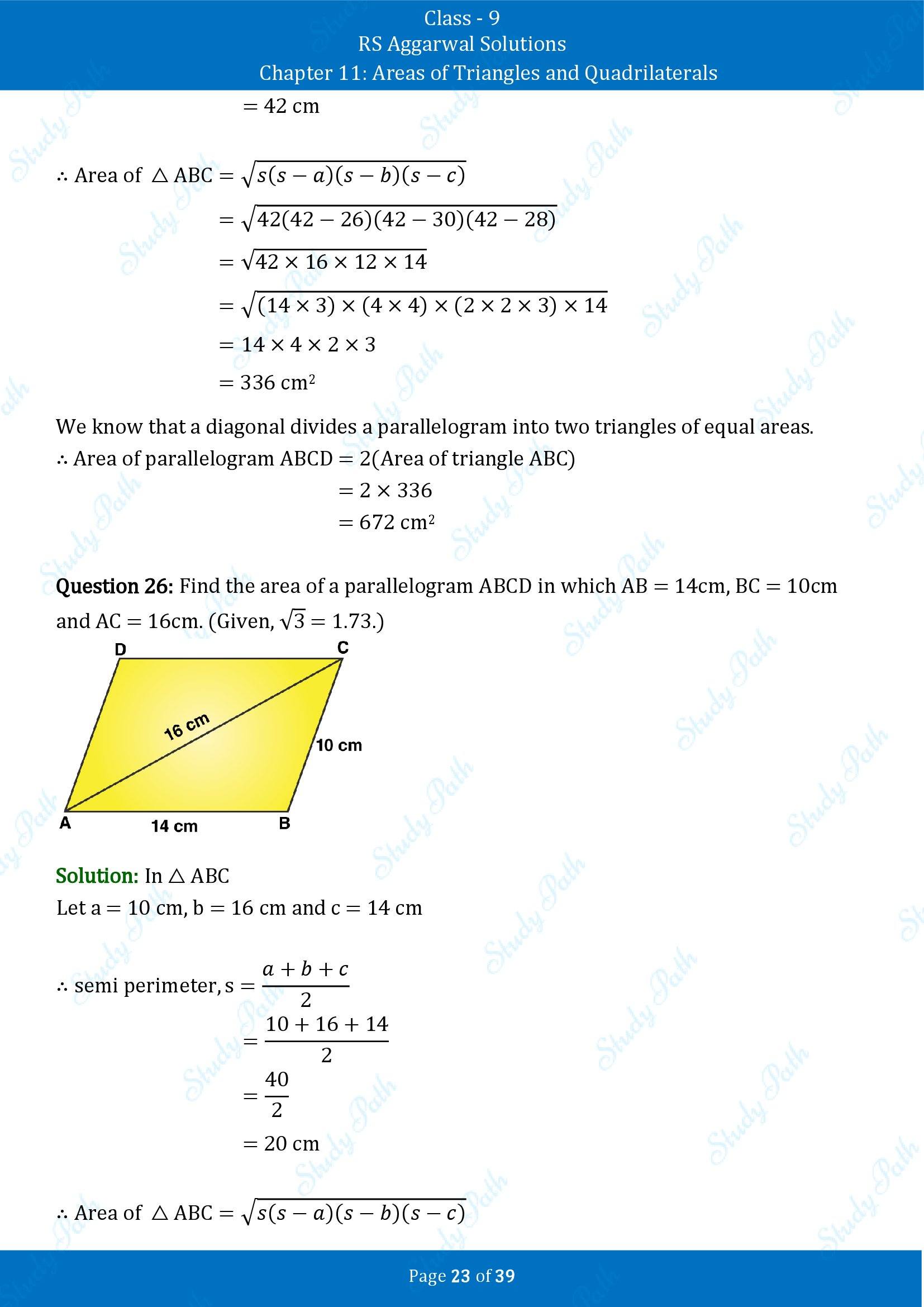 RS Aggarwal Solutions Class 9 Chapter 11 Areas of Triangles and Quadrilaterals Exercise 11 00023
