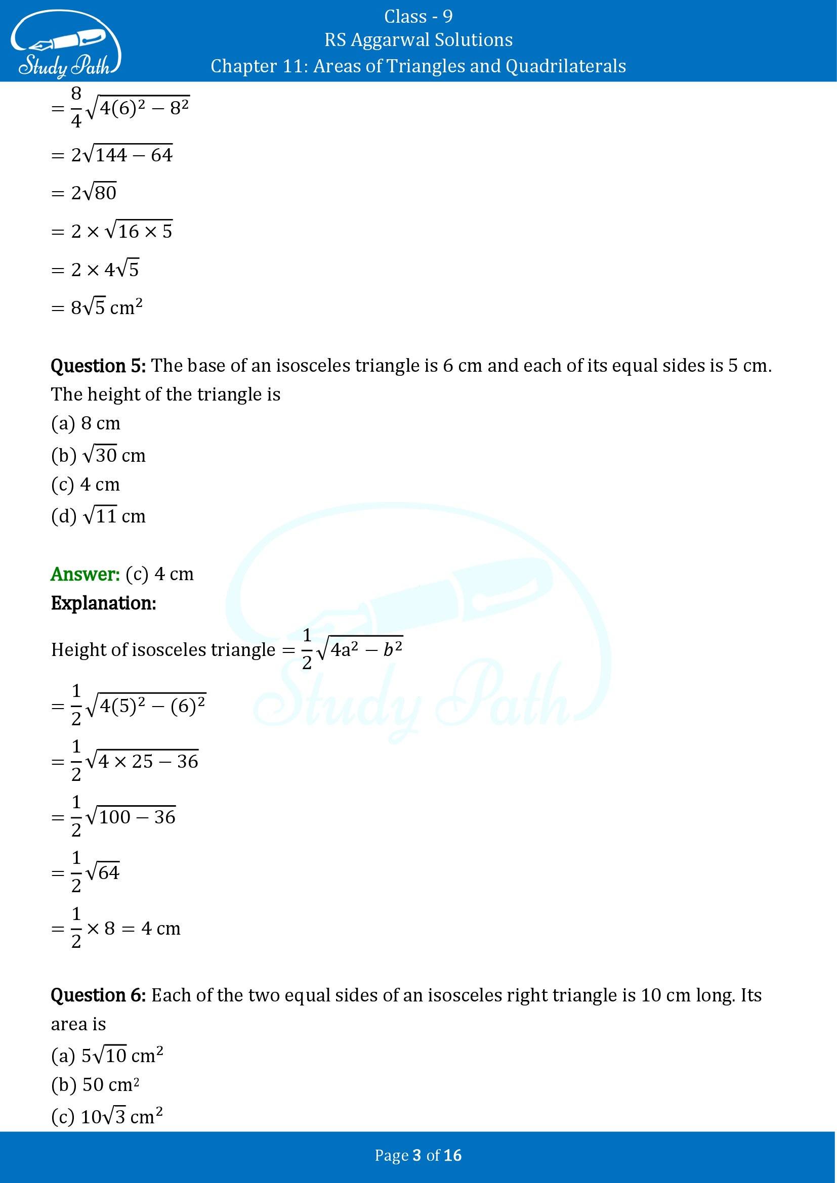 RS Aggarwal Solutions Class 9 Chapter 11 Areas of Triangles and Quadrilaterals Multiple Choice Questions MCQs 00003