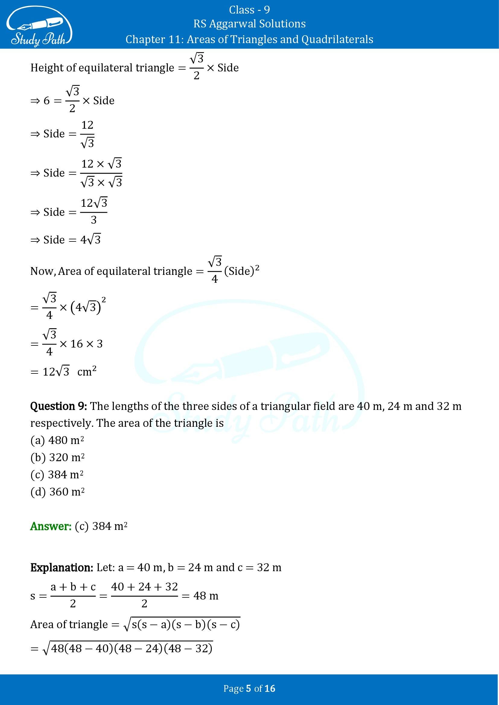 RS Aggarwal Solutions Class 9 Chapter 11 Areas of Triangles and Quadrilaterals Multiple Choice Questions MCQs 00005