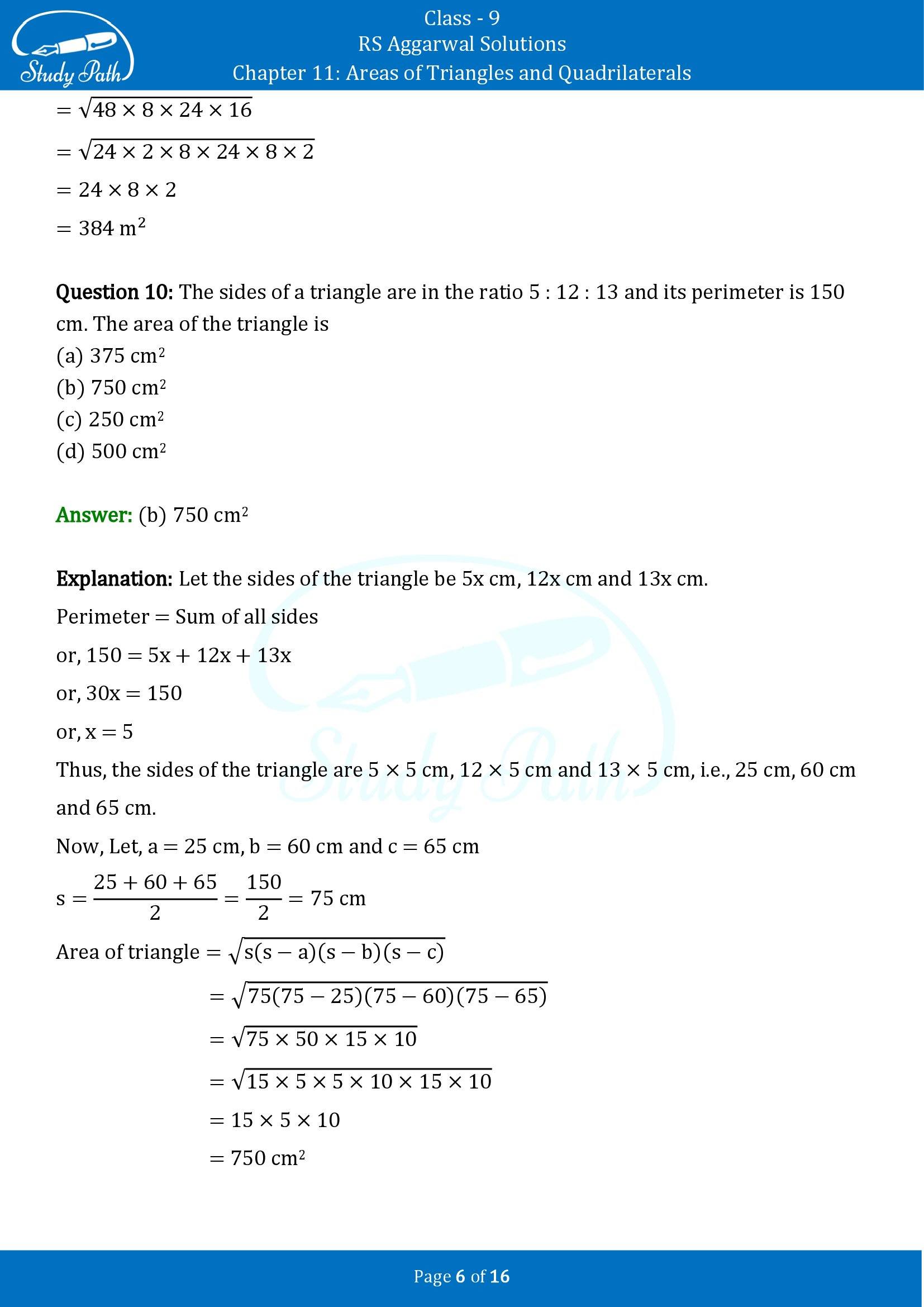 RS Aggarwal Solutions Class 9 Chapter 11 Areas of Triangles and Quadrilaterals Multiple Choice Questions MCQs 00006