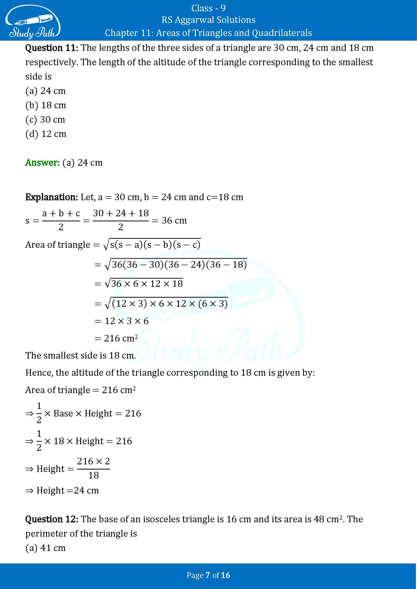 RS Aggarwal Solutions Class 9 Chapter 11 Areas of Triangles and Quadrilaterals Multiple Choice Questions MCQs 00007