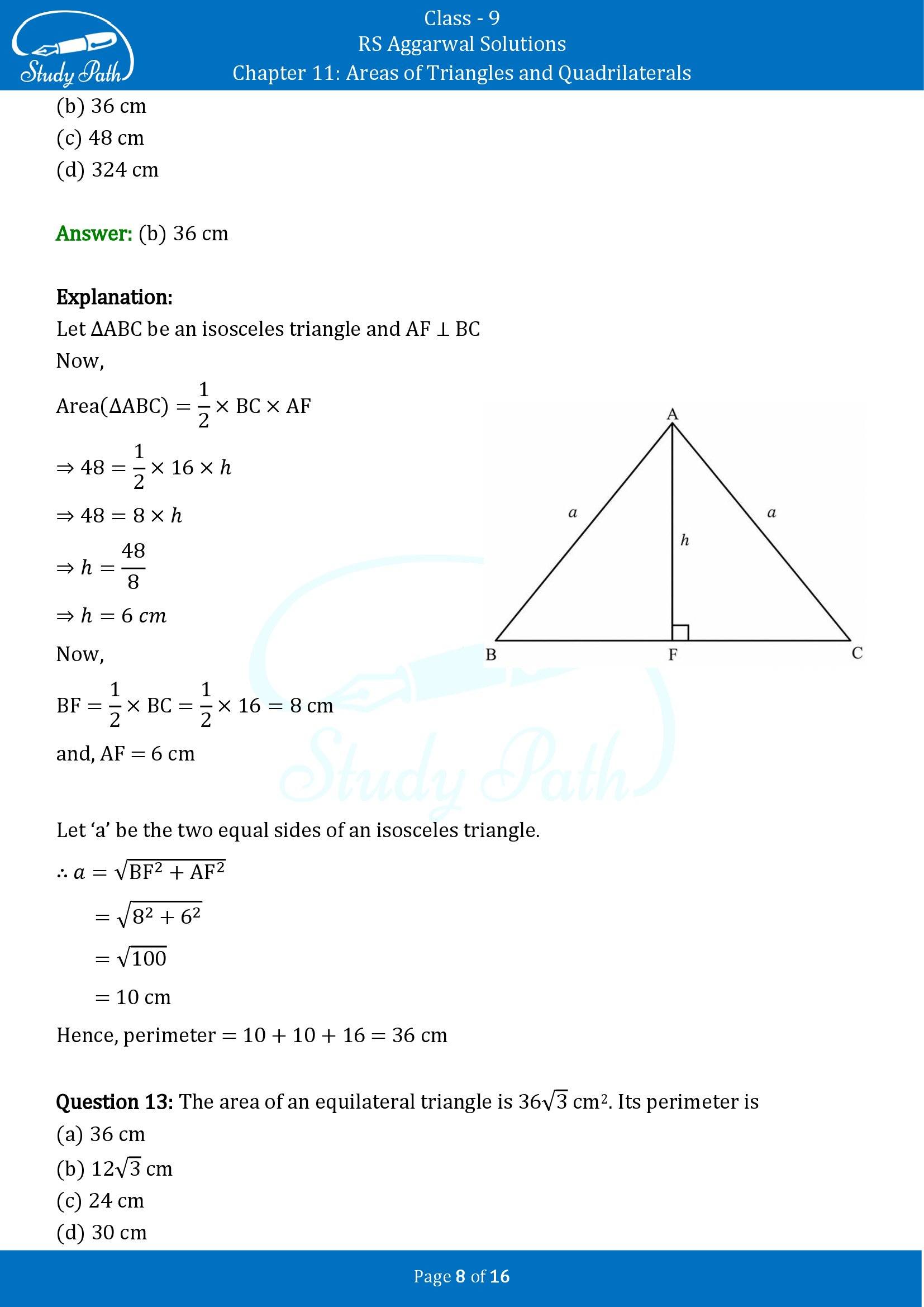 RS Aggarwal Solutions Class 9 Chapter 11 Areas of Triangles and Quadrilaterals Multiple Choice Questions MCQs 00008