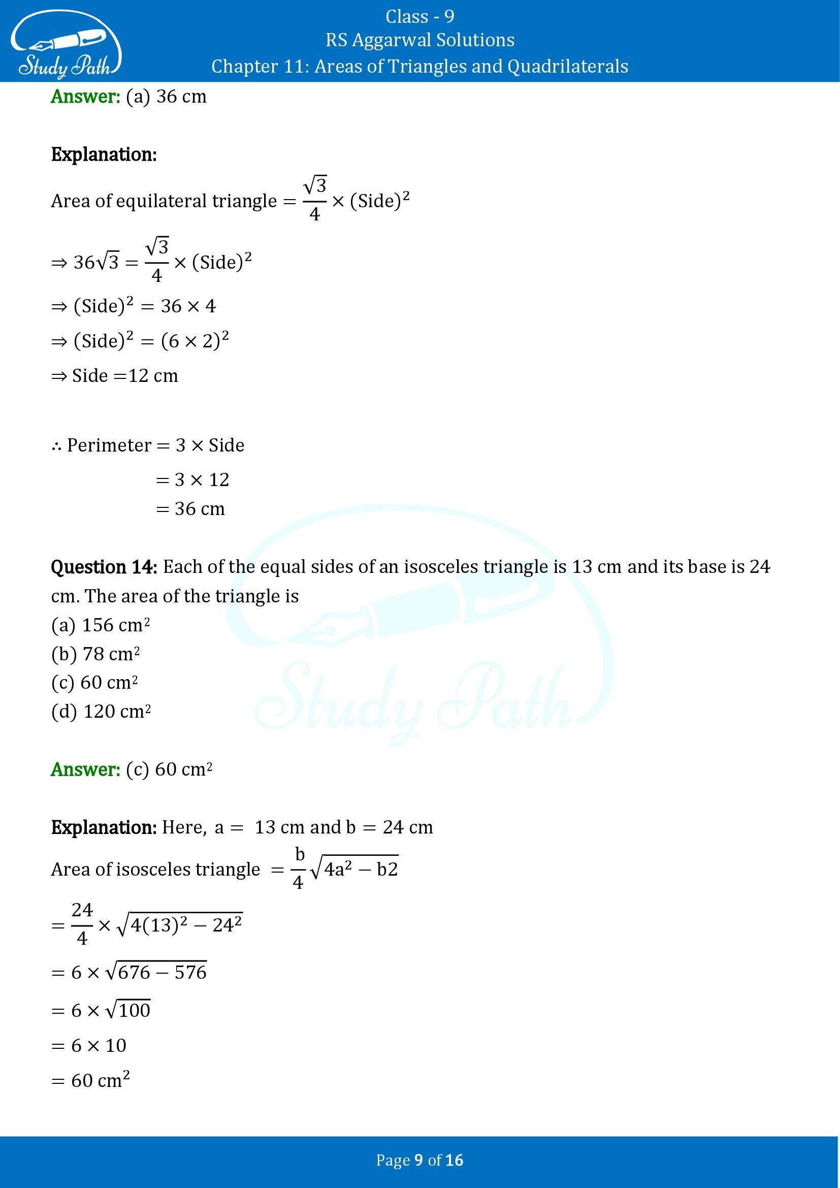 RS Aggarwal Solutions Class 9 Chapter 11 Areas of Triangles and Quadrilaterals Multiple Choice Questions MCQs 00009