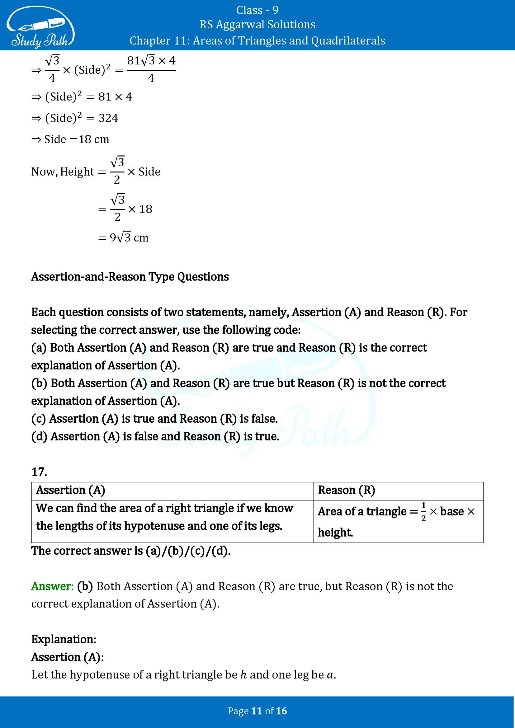 RS Aggarwal Solutions Class 9 Chapter 11 Areas of Triangles and Quadrilaterals Multiple Choice Questions MCQs 00011