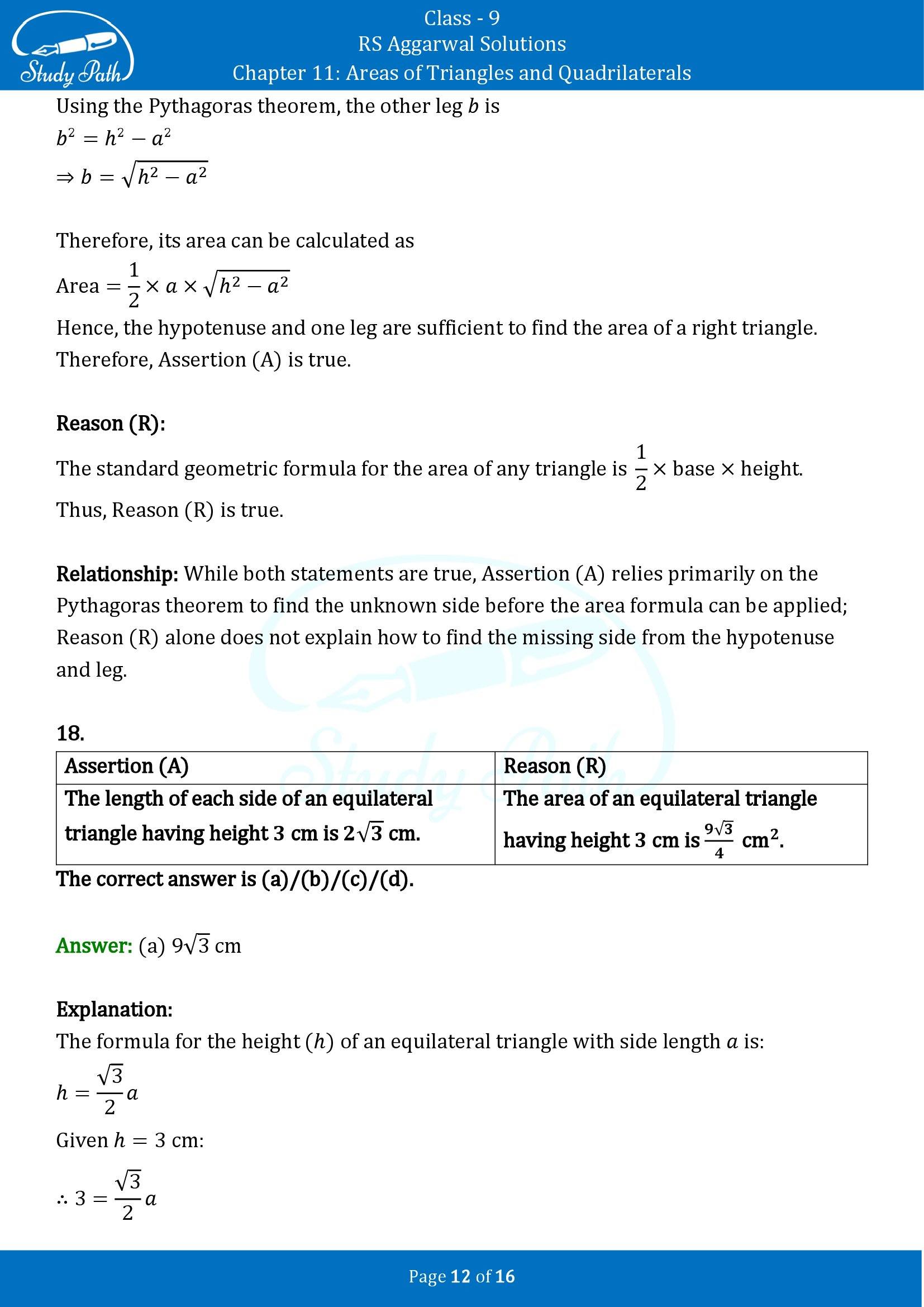 RS Aggarwal Solutions Class 9 Chapter 11 Areas of Triangles and Quadrilaterals Multiple Choice Questions MCQs 00012
