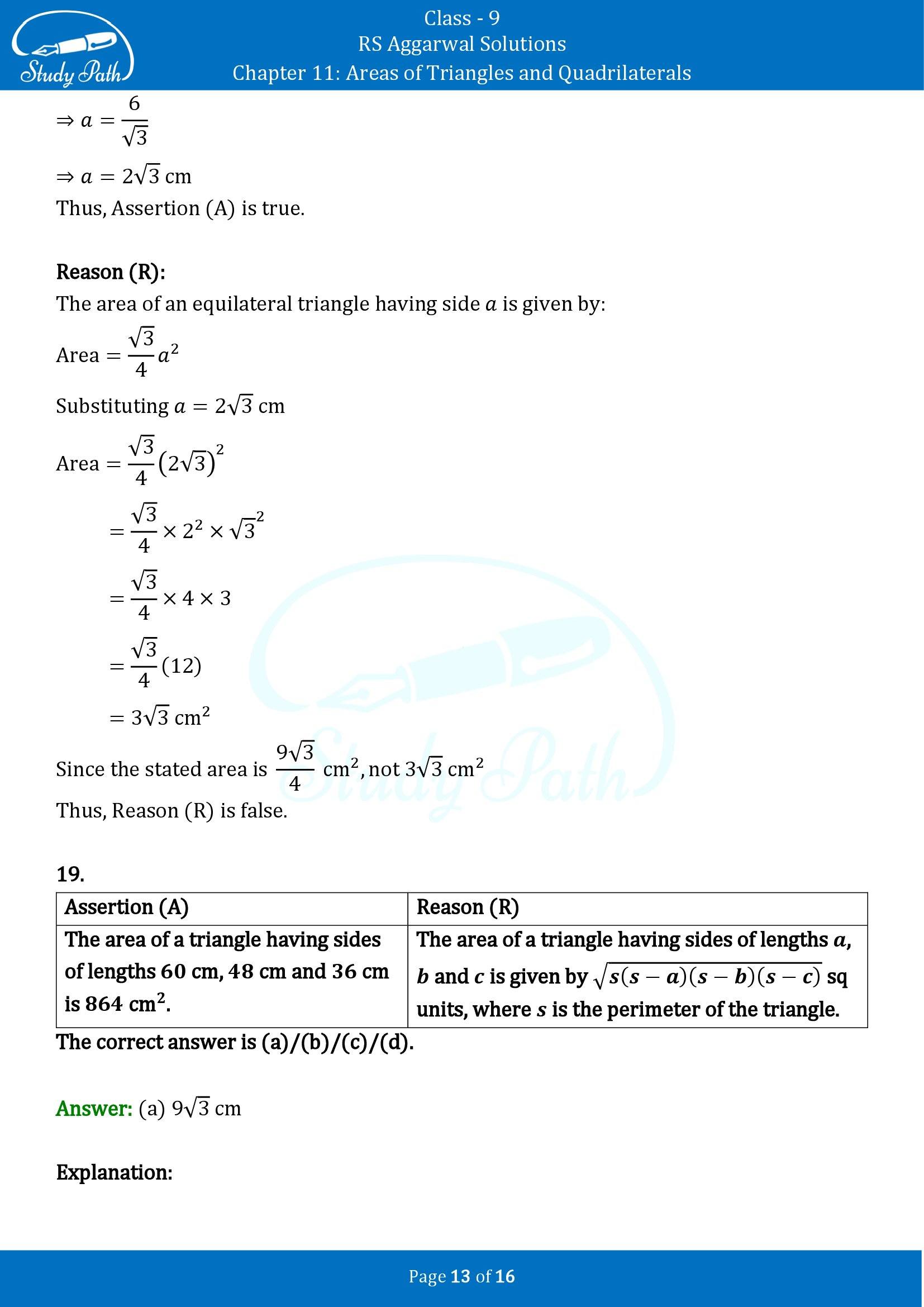 RS Aggarwal Solutions Class 9 Chapter 11 Areas of Triangles and Quadrilaterals Multiple Choice Questions MCQs 00013